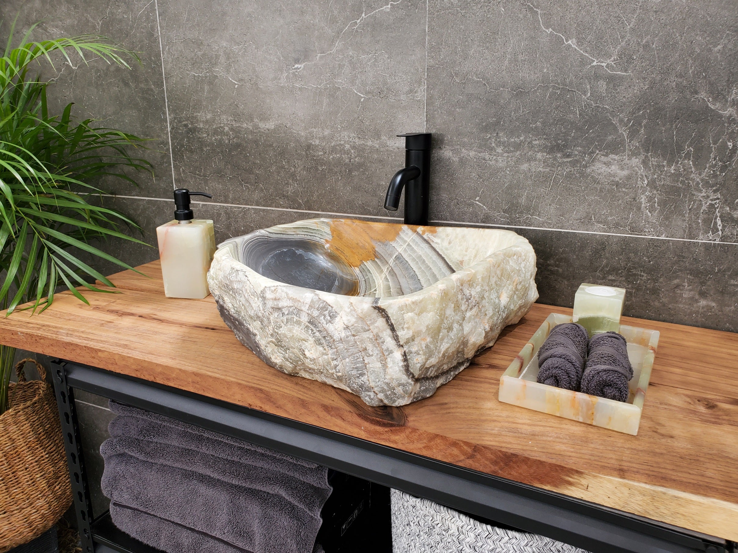 S30_34 Onyx Stone Vessel Bathroom Sink