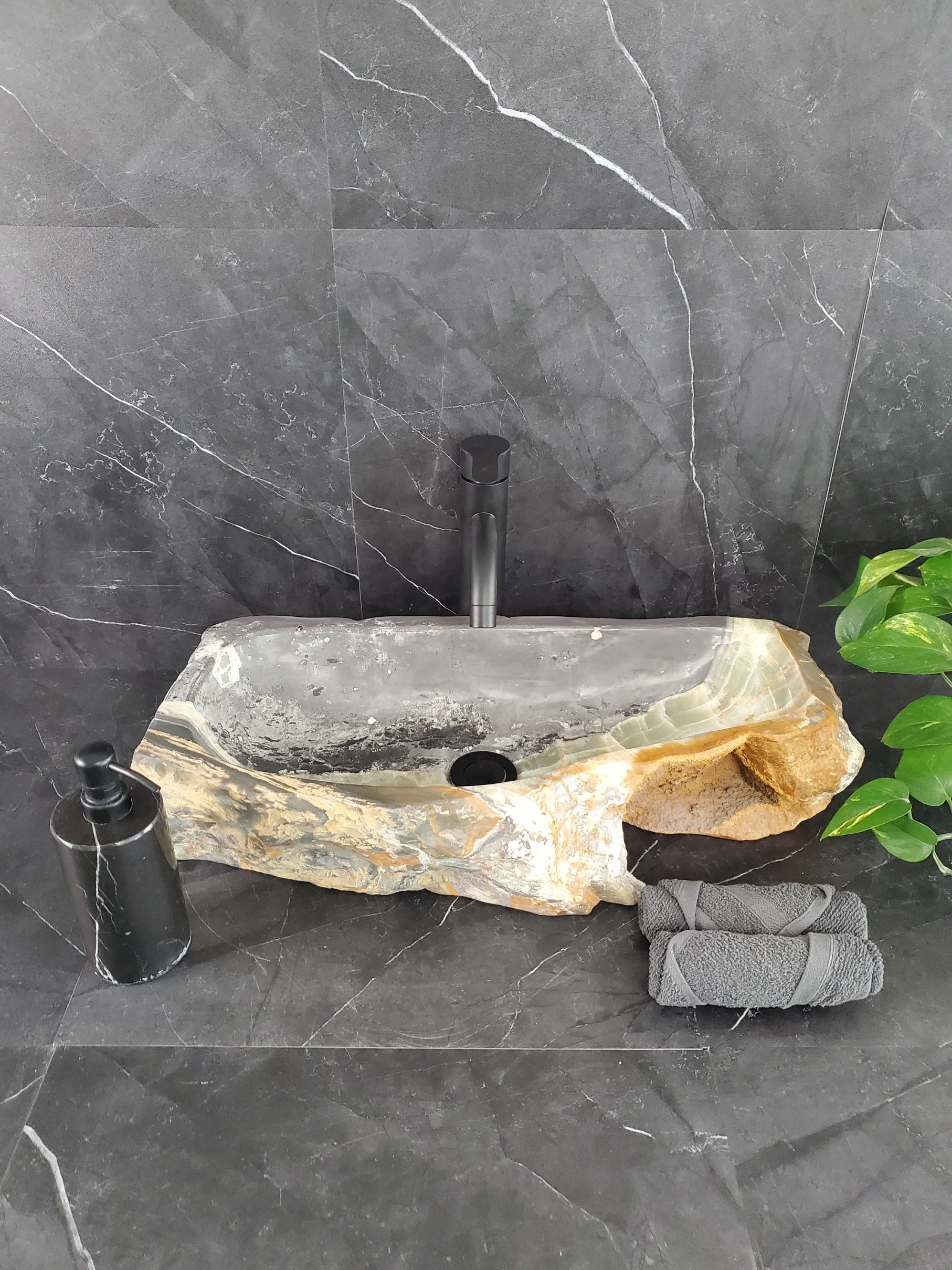 S25_22 Onyx Stone Vessel Bathroom Sink