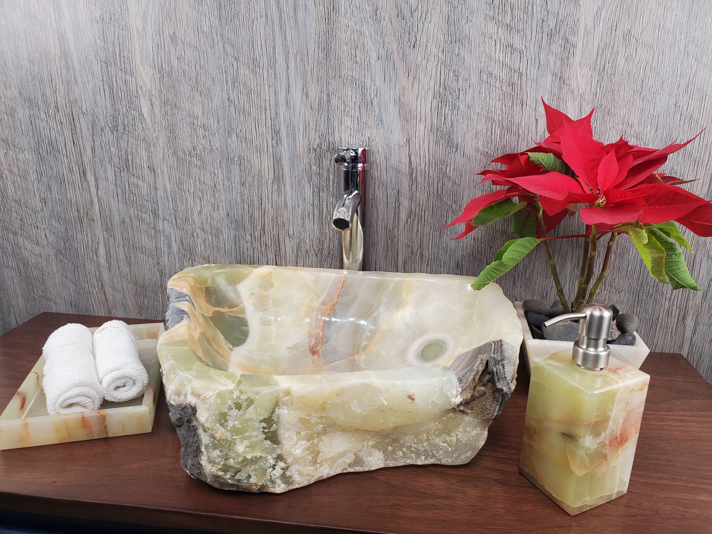 S24_13 Green Onyx Stone Vessel Bathroom Sink - 17.5 x 13.5 inch