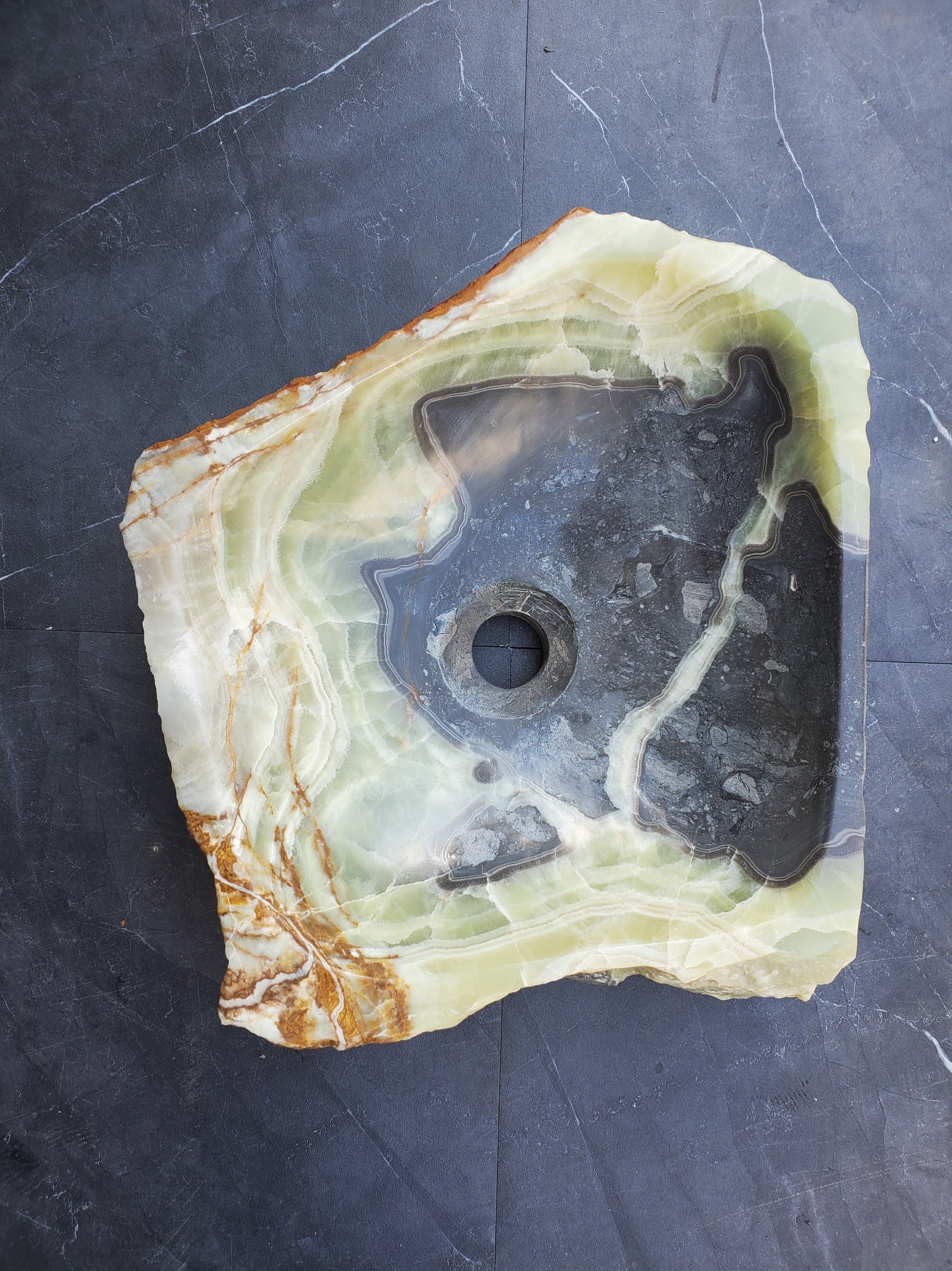 S30_19 Onyx Stone Vessel Bathroom Sink - 14 x 14 inch
