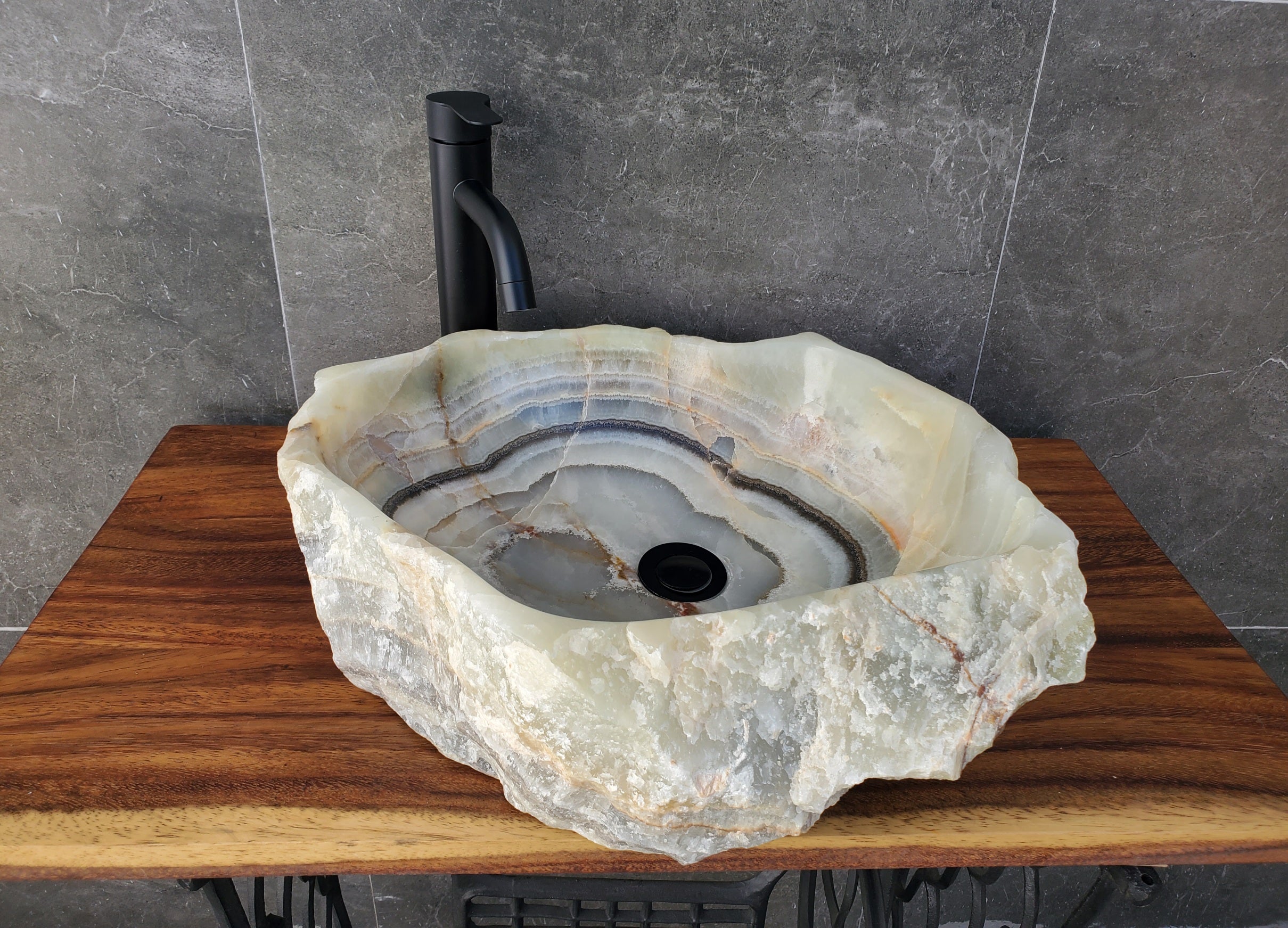 S19_03 Green, Gray Onyx Stone Vessel Bathroom Sink