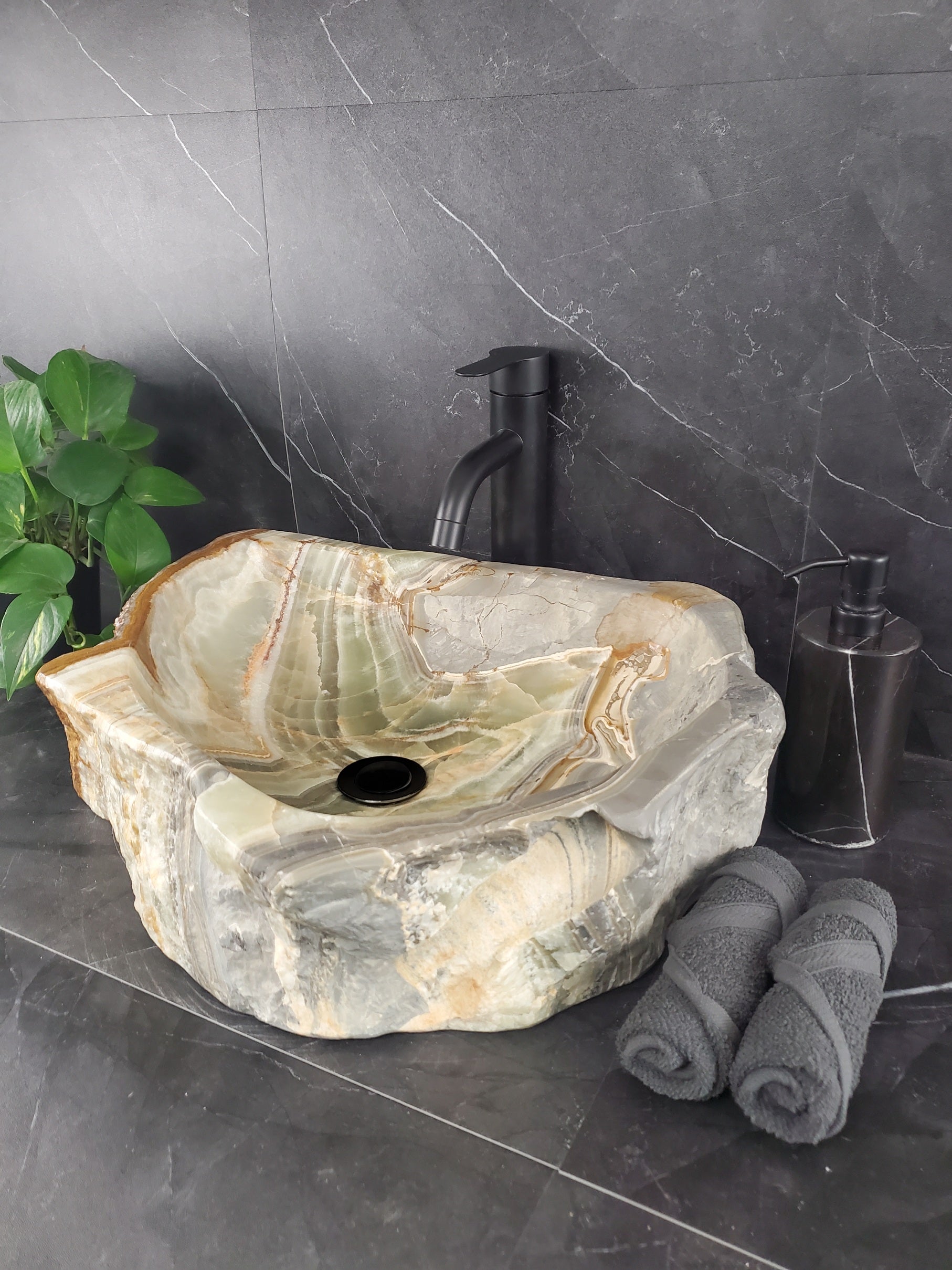S25_12 Green Onyx Stone Vessel Bathroom Sink