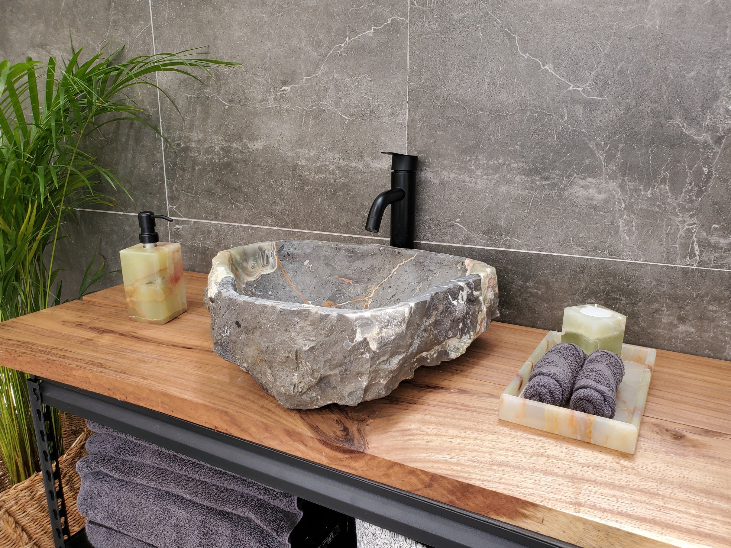 S30_38 Onyx Stone Vessel Bathroom Sink