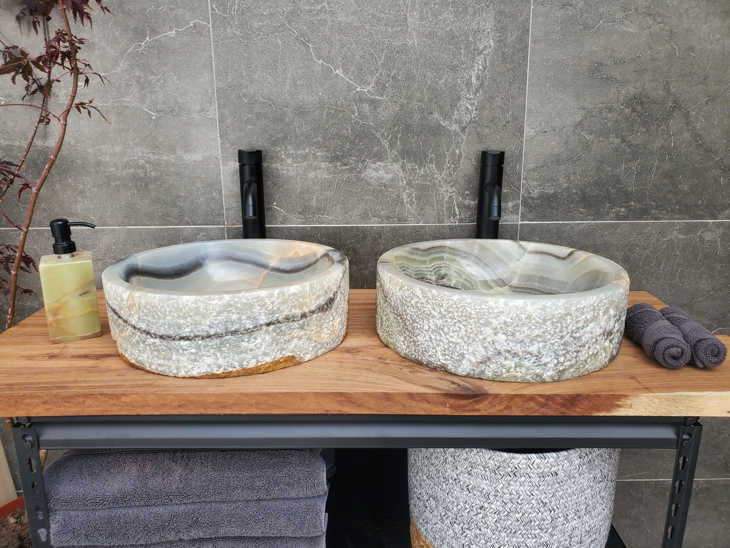 SET1052 Onyx Stone Vessel Bathroom Sink (Set of Two)