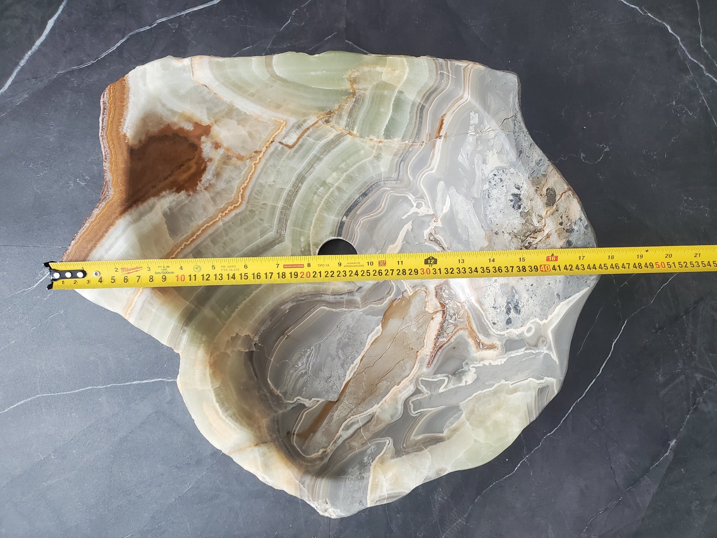 S25_11 Green Onyx Stone Vessel Bathroom Sink - 17.5 x 15 inch