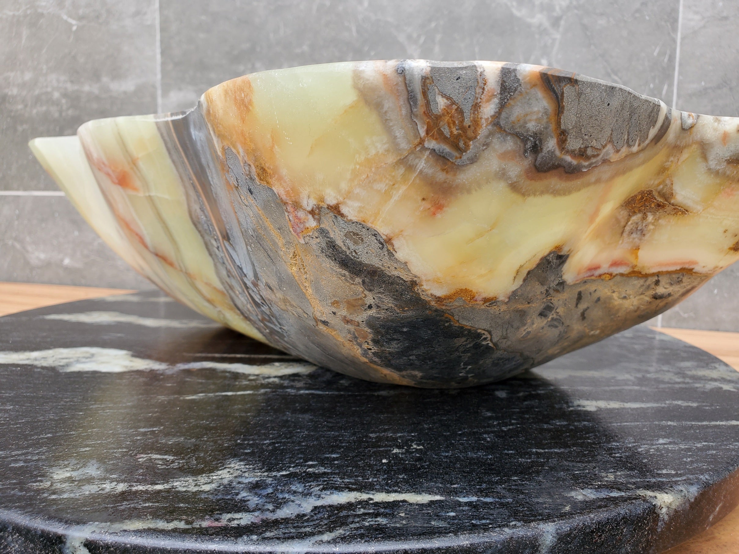 S30_32 Onyx Stone Vessel Bathroom Sink - 20.5 x 12 inch