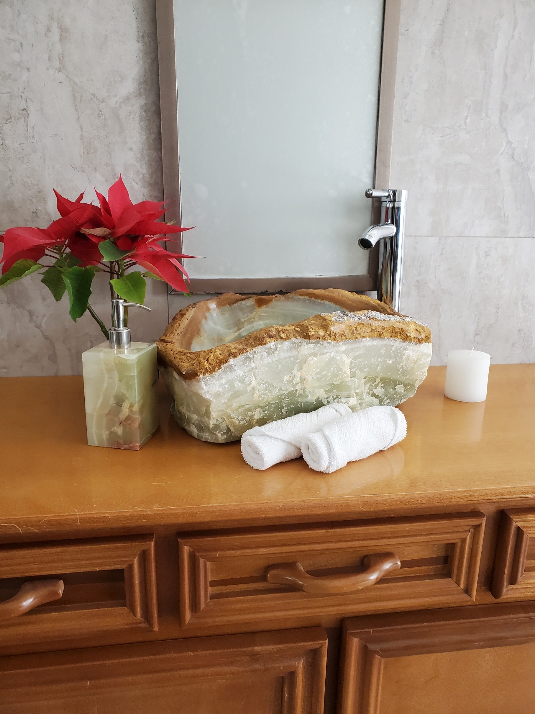 S23_30 Onyx Stone Vessel Bathroom Sink - 15 x 13 inch