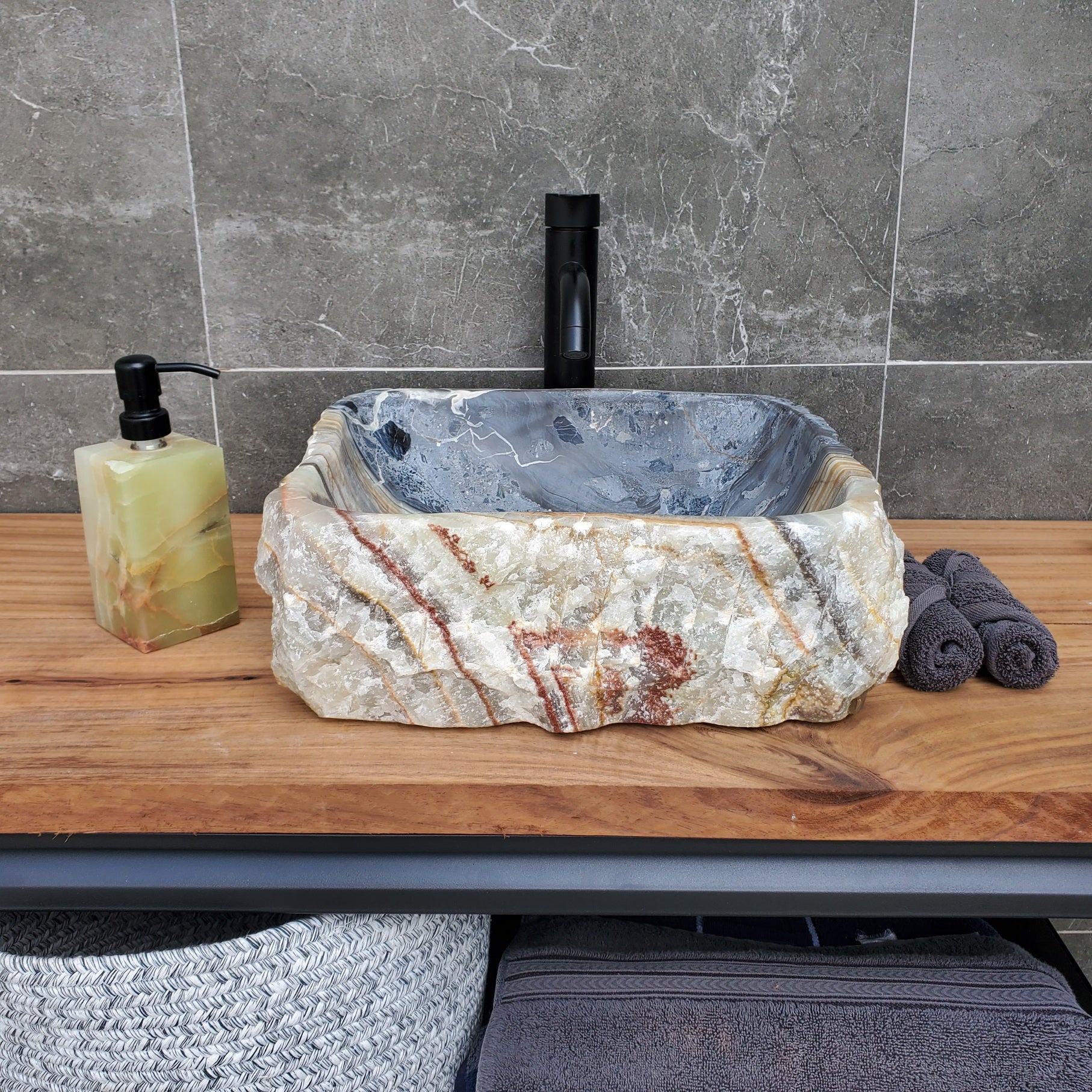 S30_24 Onyx Stone Vessel Bathroom Sink