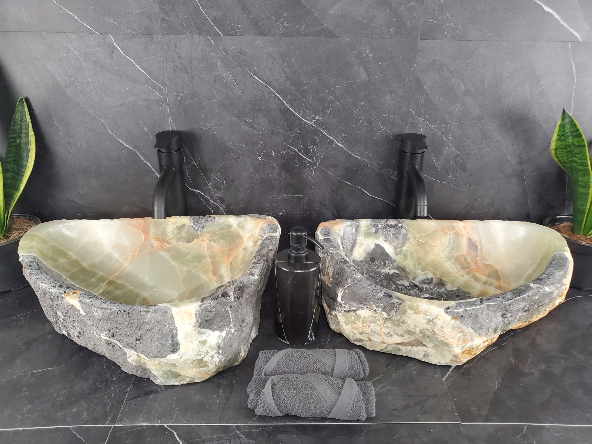 SET1019 Onyx Stone Vessel Bathroom Sink (Set of Two)