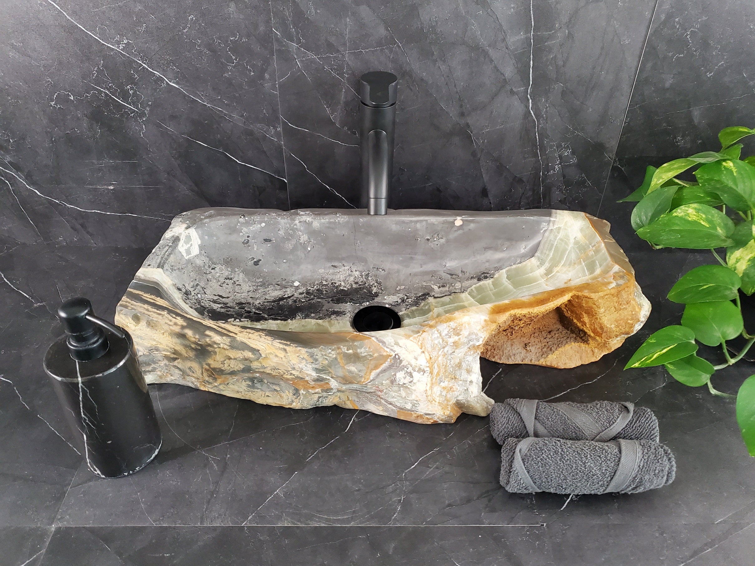 S25_22 Onyx Stone Vessel Bathroom Sink