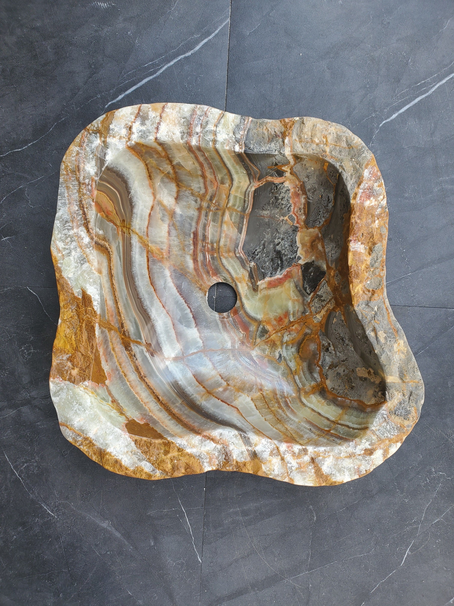 S29_15 Onyx Stone Vessel Bathroom Sink - 16 x 15.5 inch