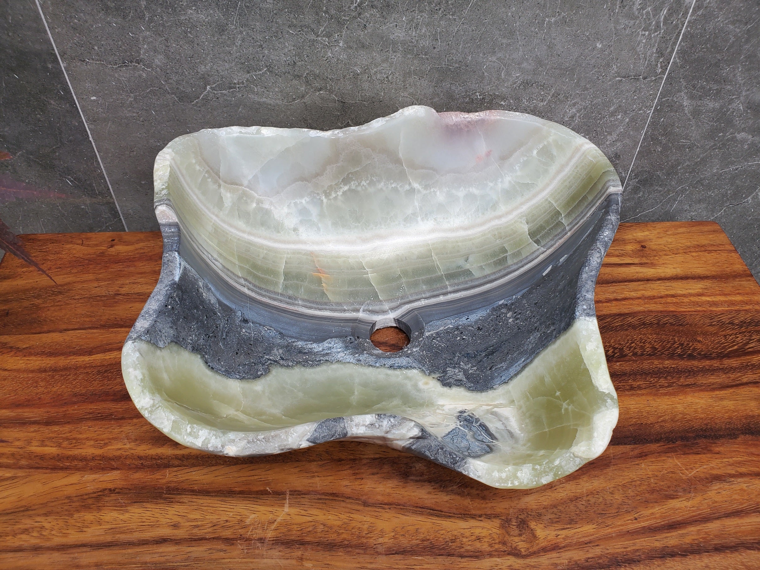 S22_21 Onyx Stone Vessel Bathroom Sink - 16 x 14 inch