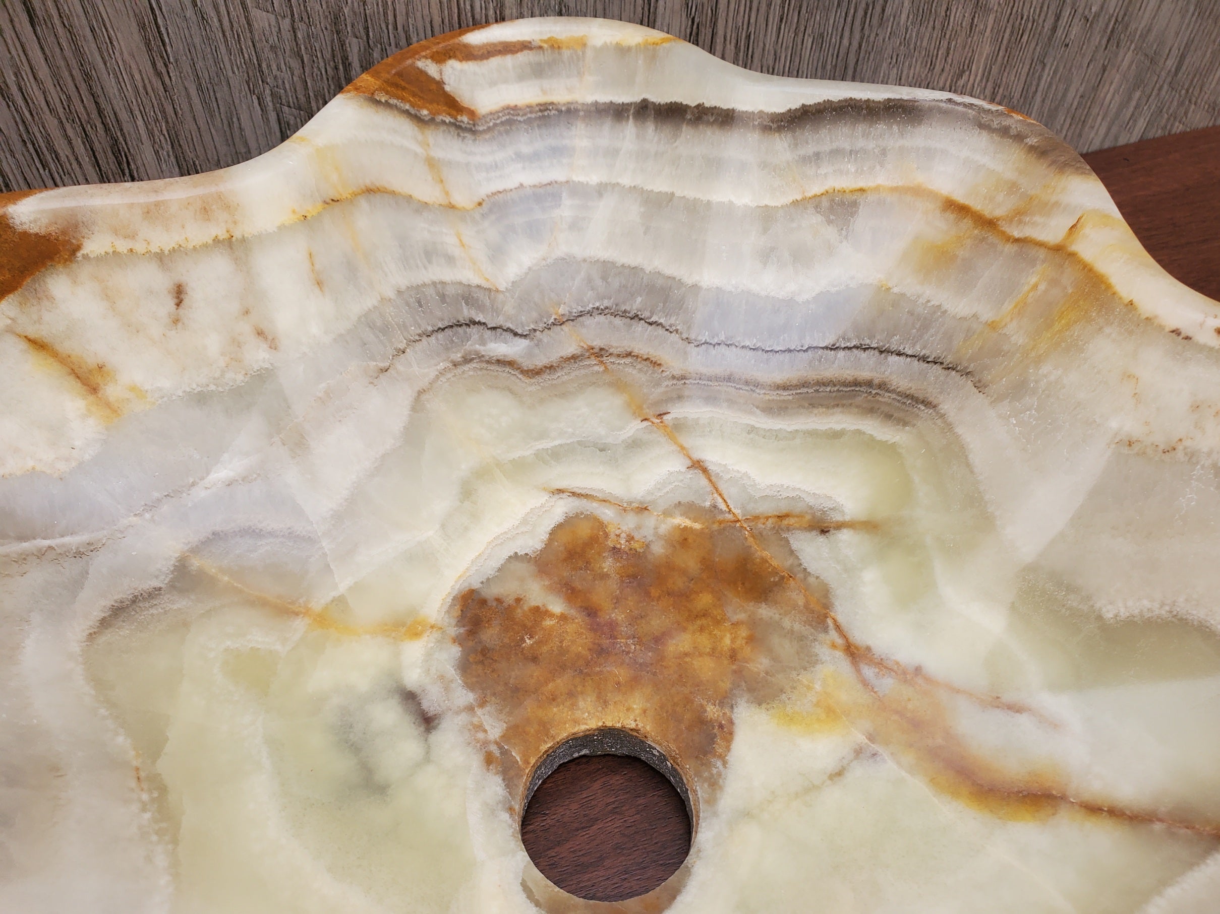 S23_12 Green and Brown Onyx Stone Vessel Bathroom Sink - 19 x 16 inch