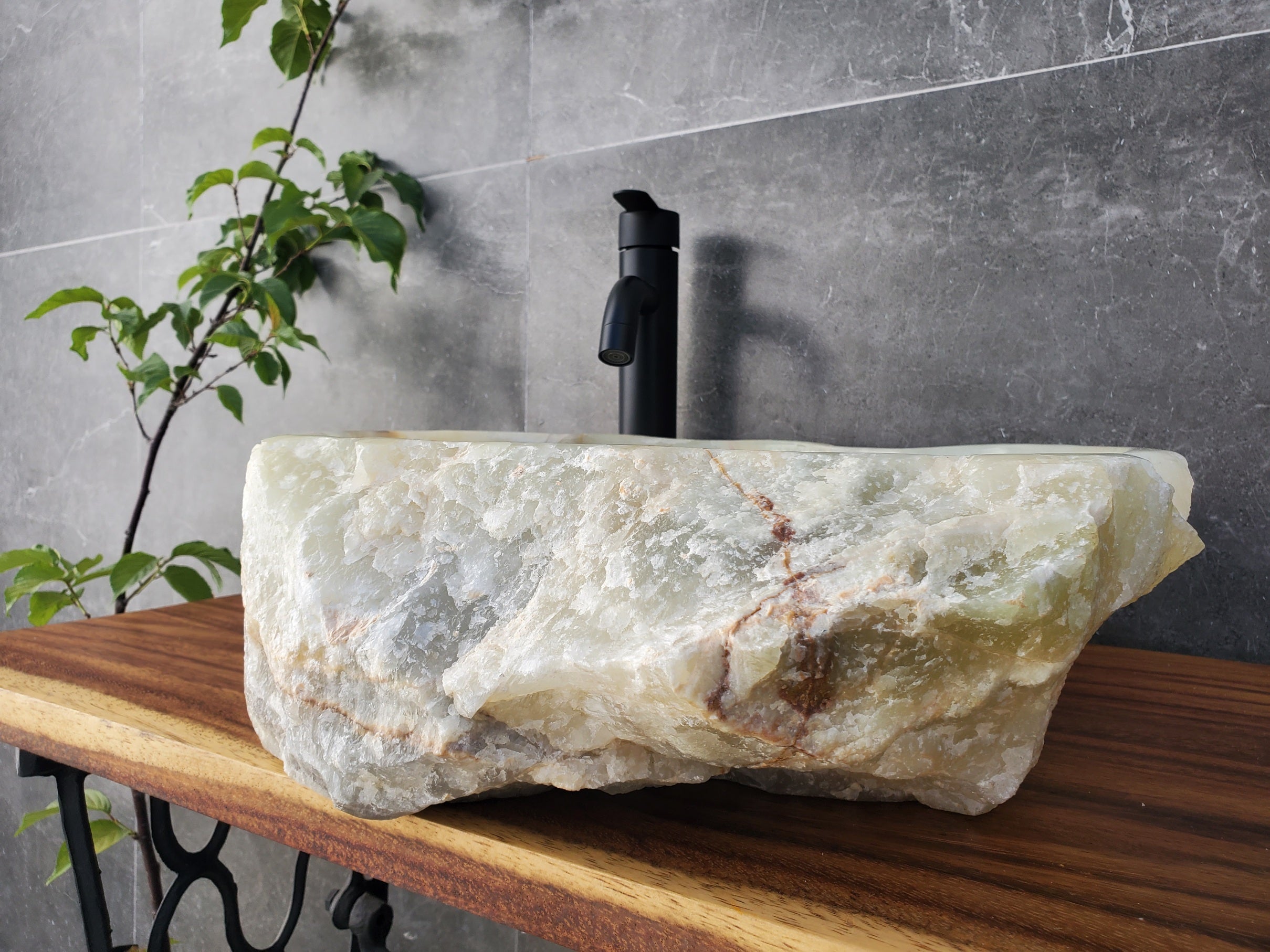 S19_03 Green, Gray Onyx Stone Vessel Bathroom Sink