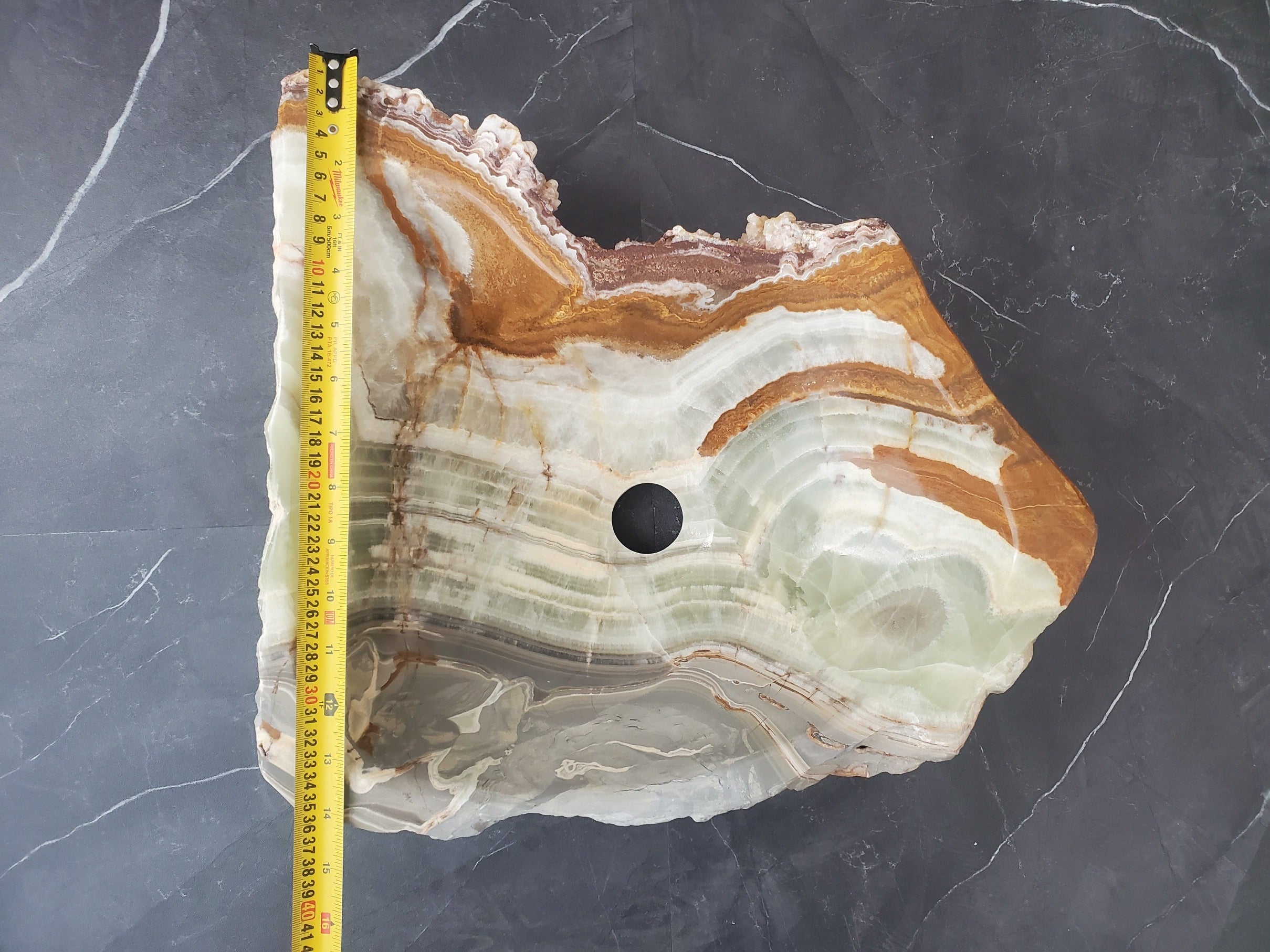 S25_09 Green Onyx Stone Vessel Bathroom Sink - 15.5 x 14 inch