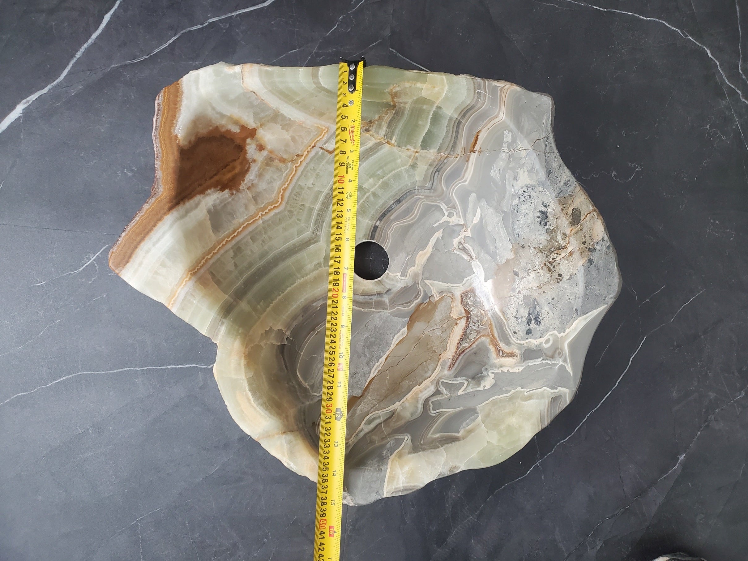 S25_11 Green Onyx Stone Vessel Bathroom Sink - 17.5 x 15 inch