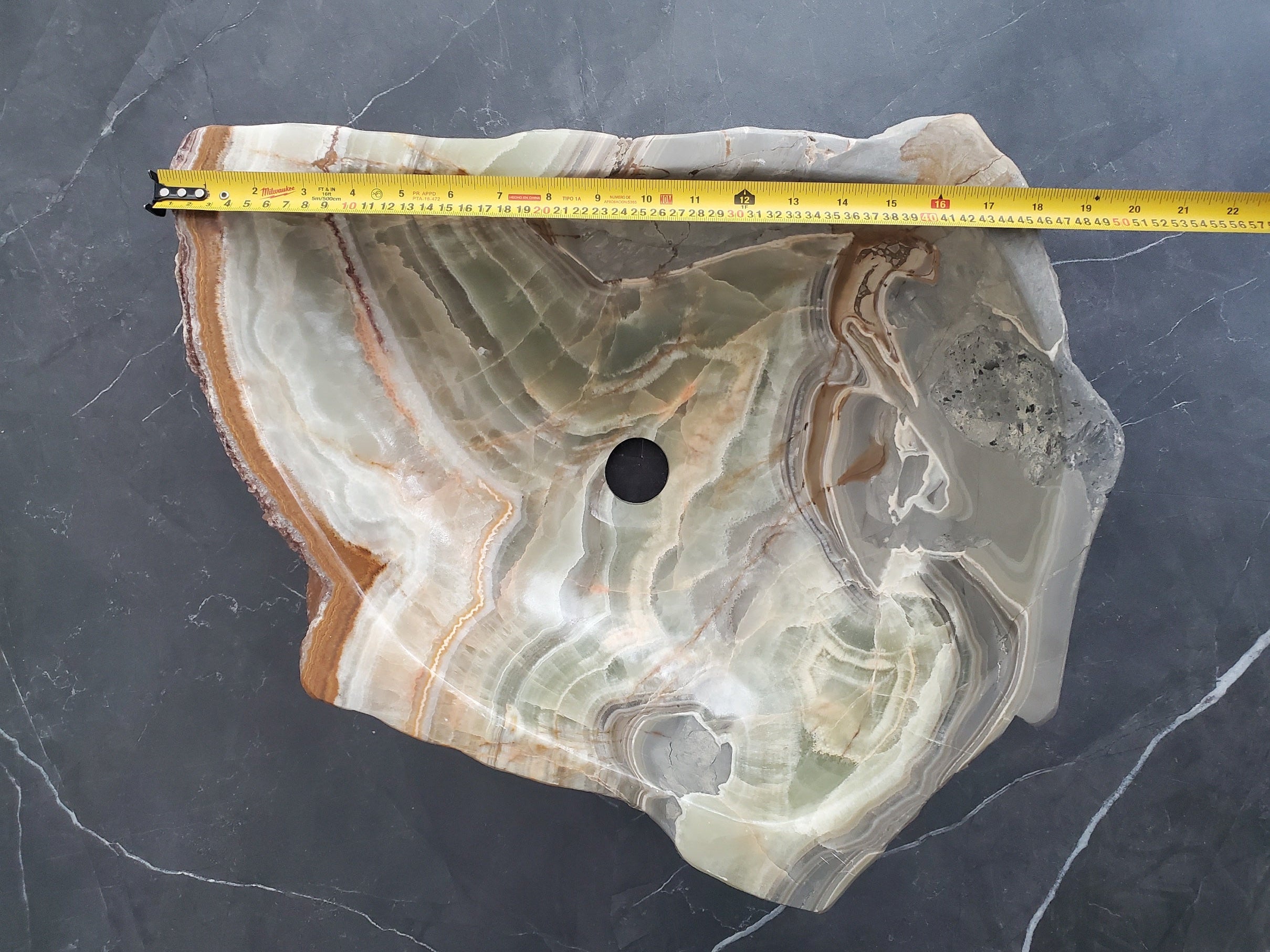 S25_12 Green Onyx Stone Vessel Bathroom Sink - 18 x 17 inch