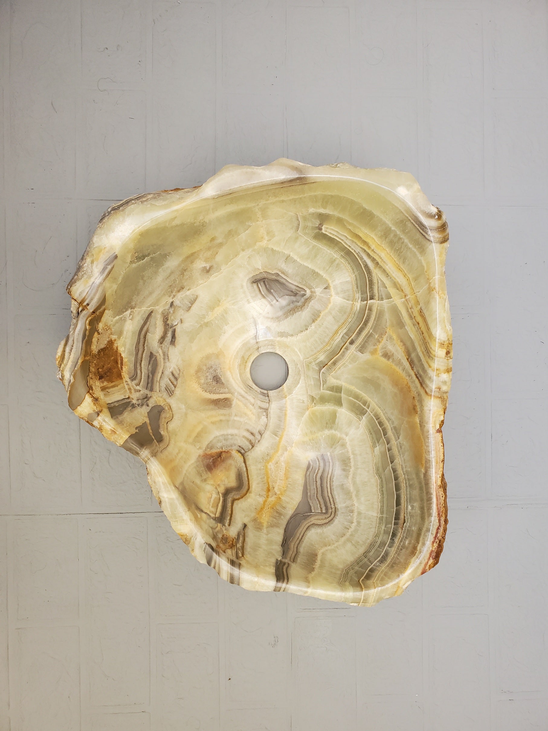 S23_19 Green and Brown Onyx Stone Vessel Bathroom Sink - 15 x 13 inch