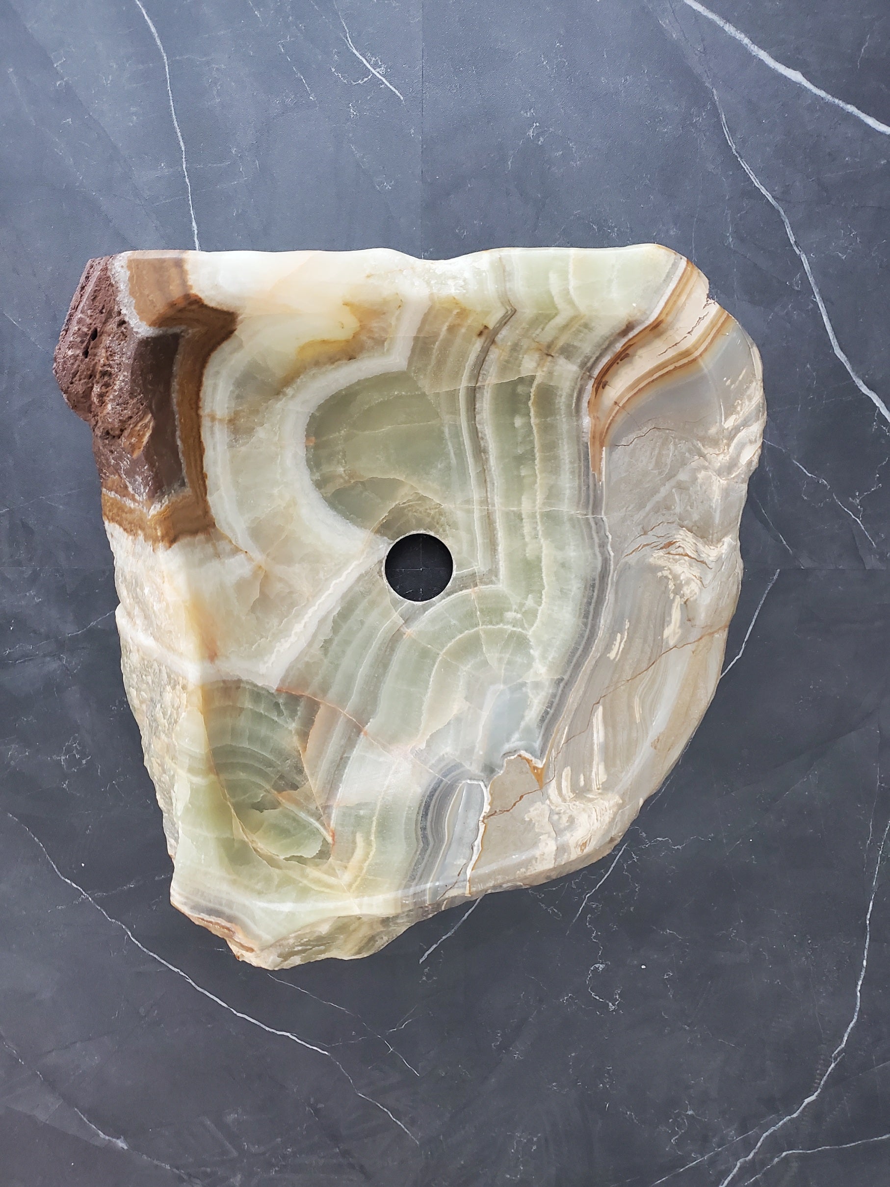 S25_13 Green Onyx Stone Vessel Bathroom Sink