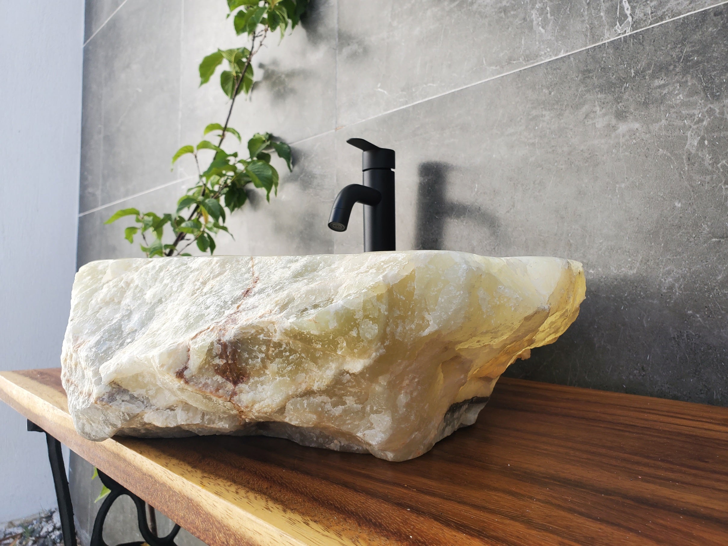 S19_03 Green, Gray Onyx Stone Vessel Bathroom Sink