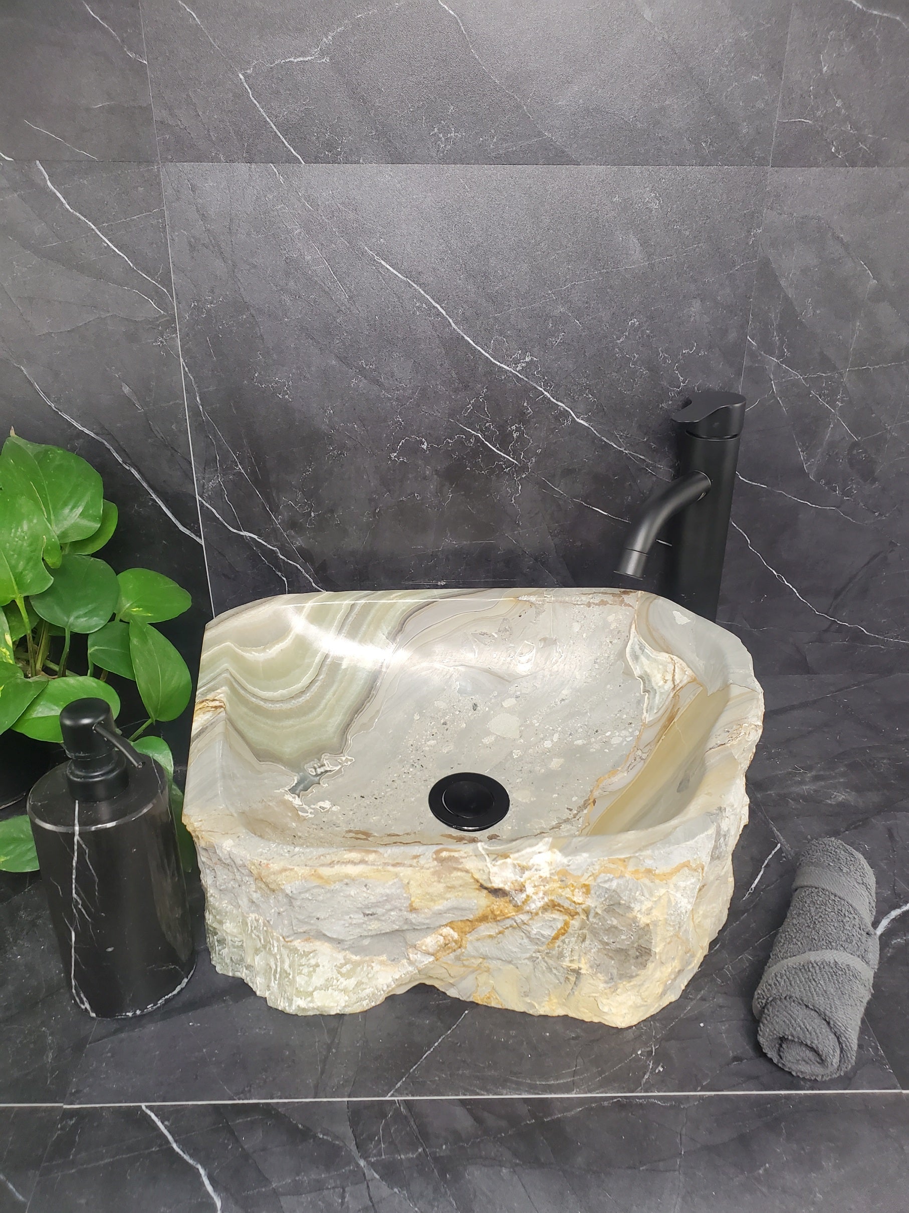 S25_10 Green Onyx Stone Vessel Bathroom Sink