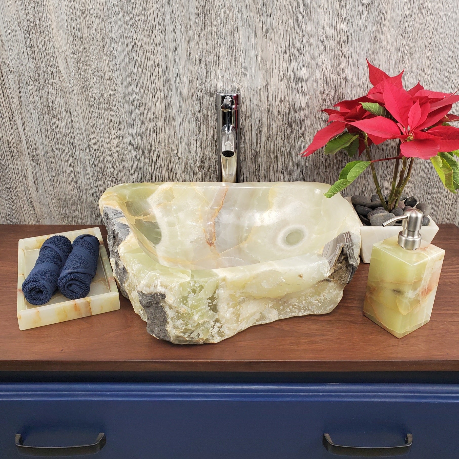 S24_13 Green Onyx Stone Vessel Bathroom Sink