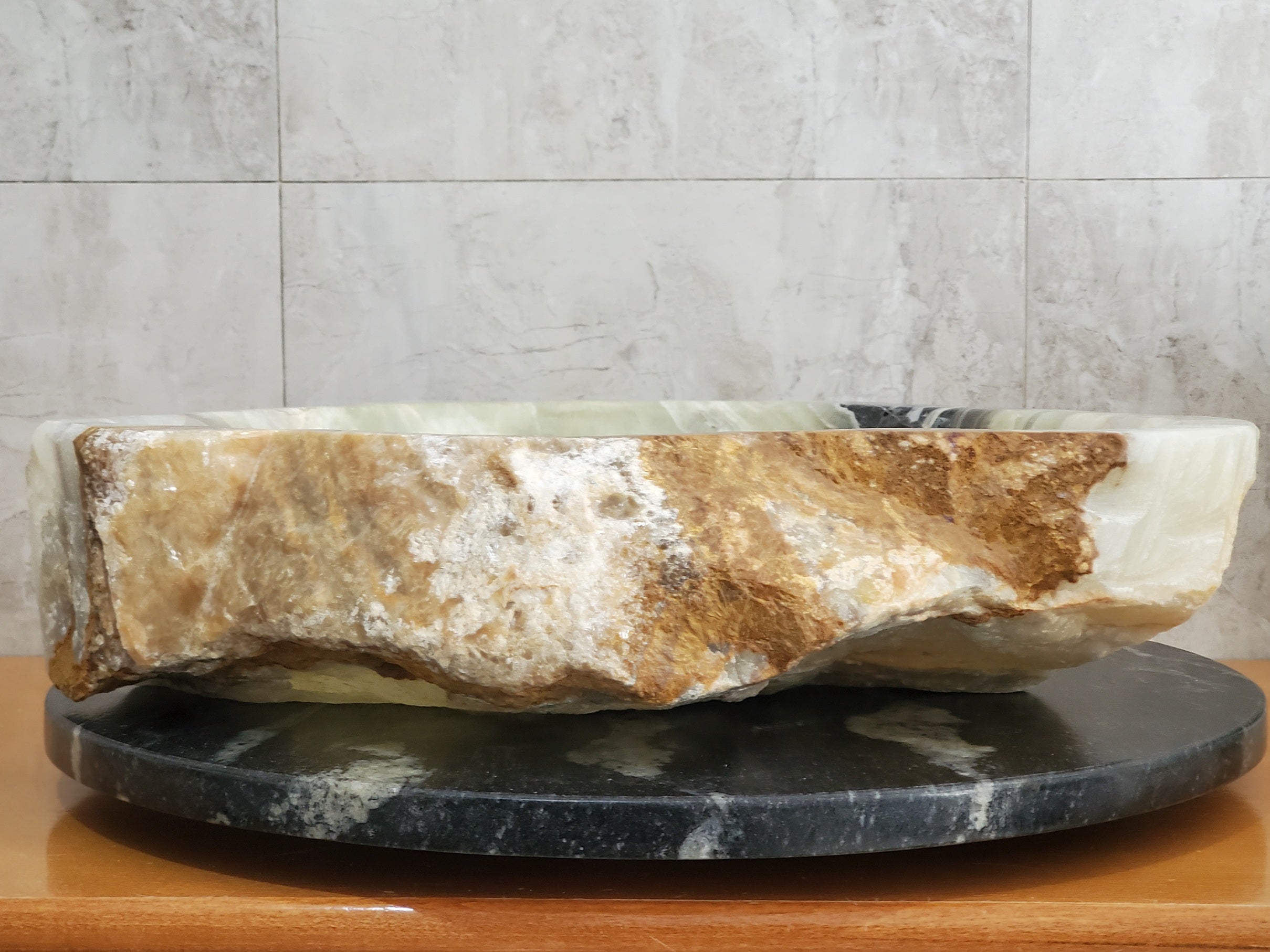 S23_24 Green and Grey Onyx Stone Vessel Bathroom Sink