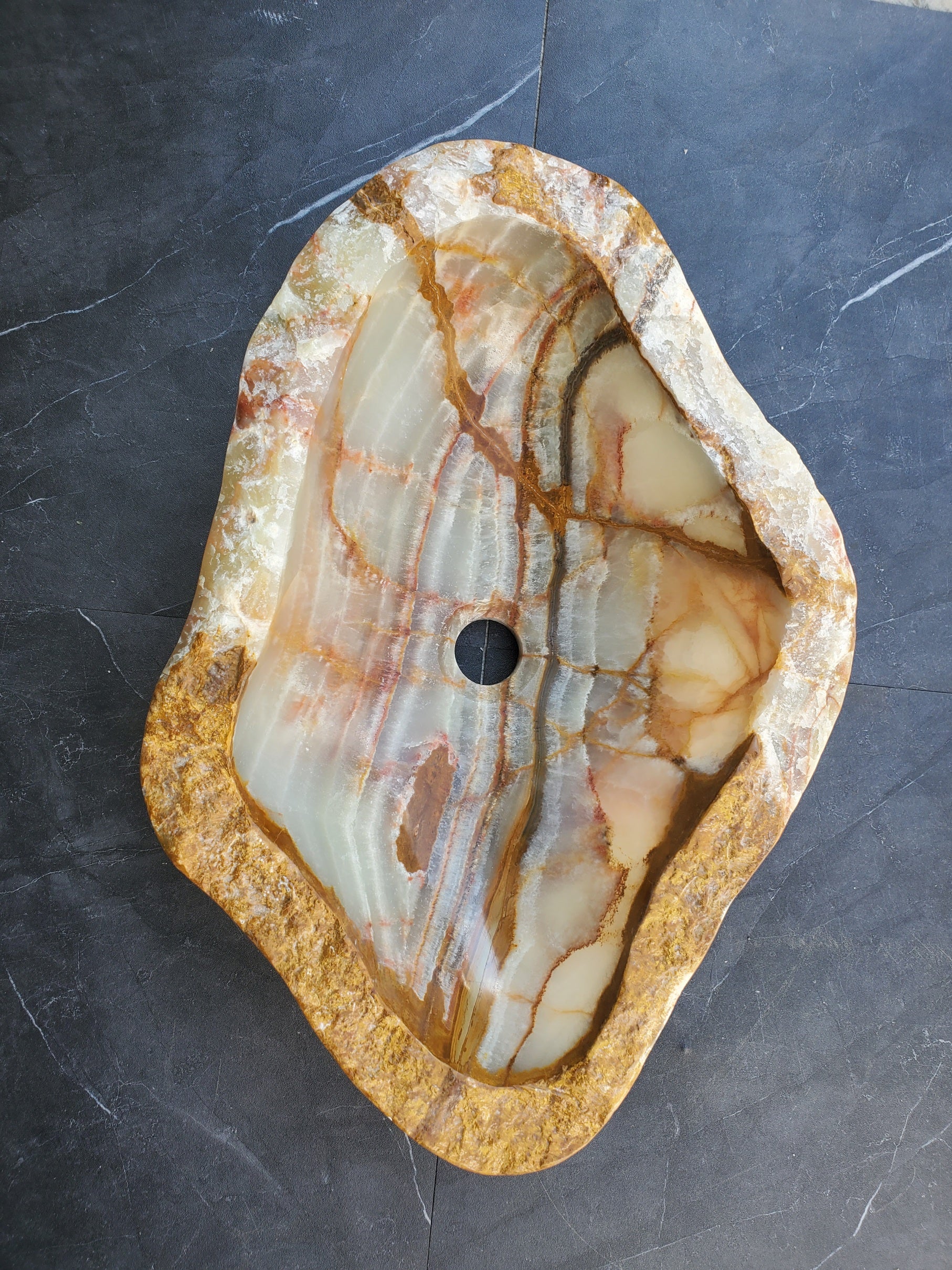 S29_16 Onyx Stone Vessel Bathroom Sink - 20.5 x 14 inch