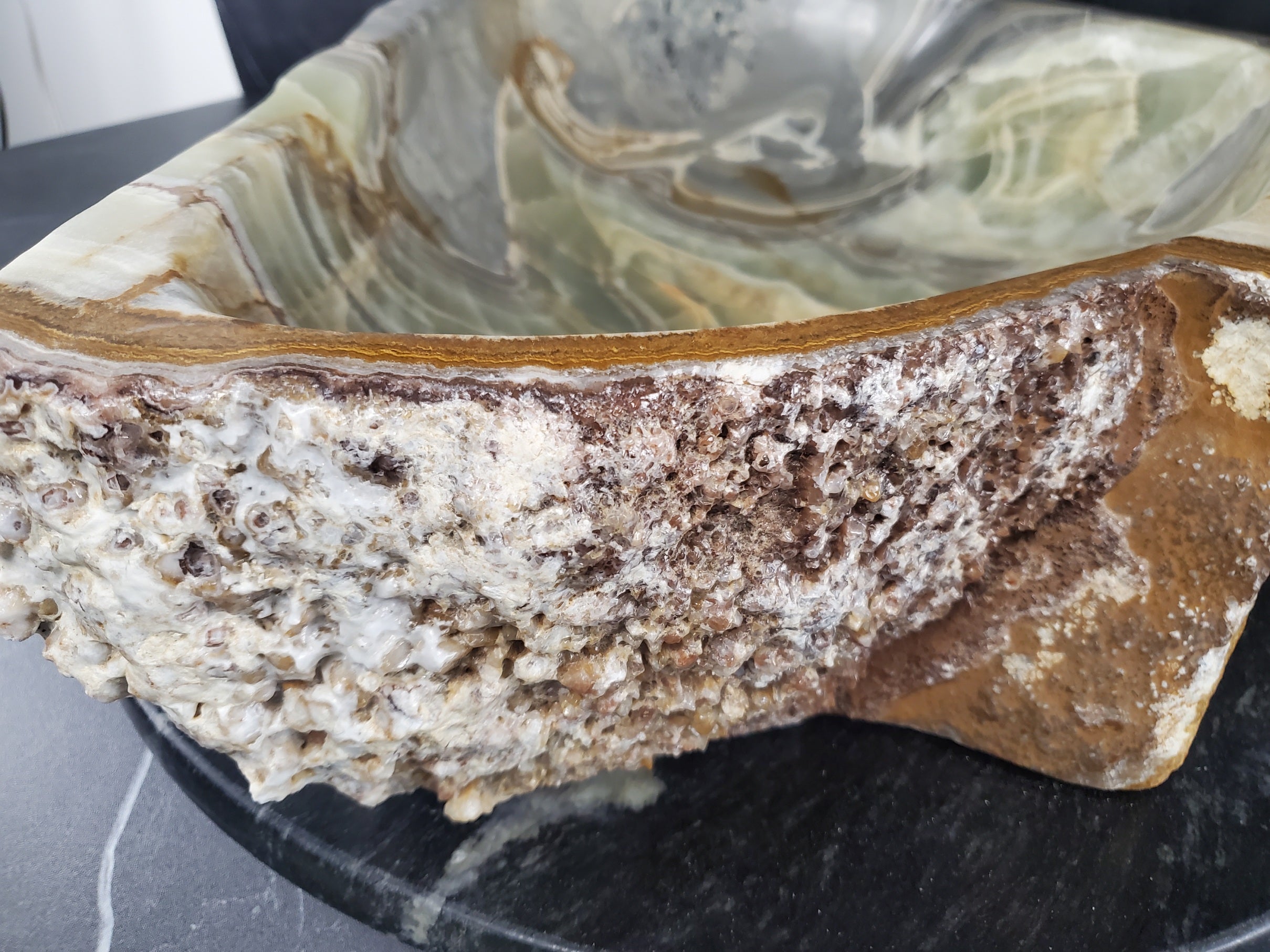 S25_12 Green Onyx Stone Vessel Bathroom Sink - 18 x 17 inch