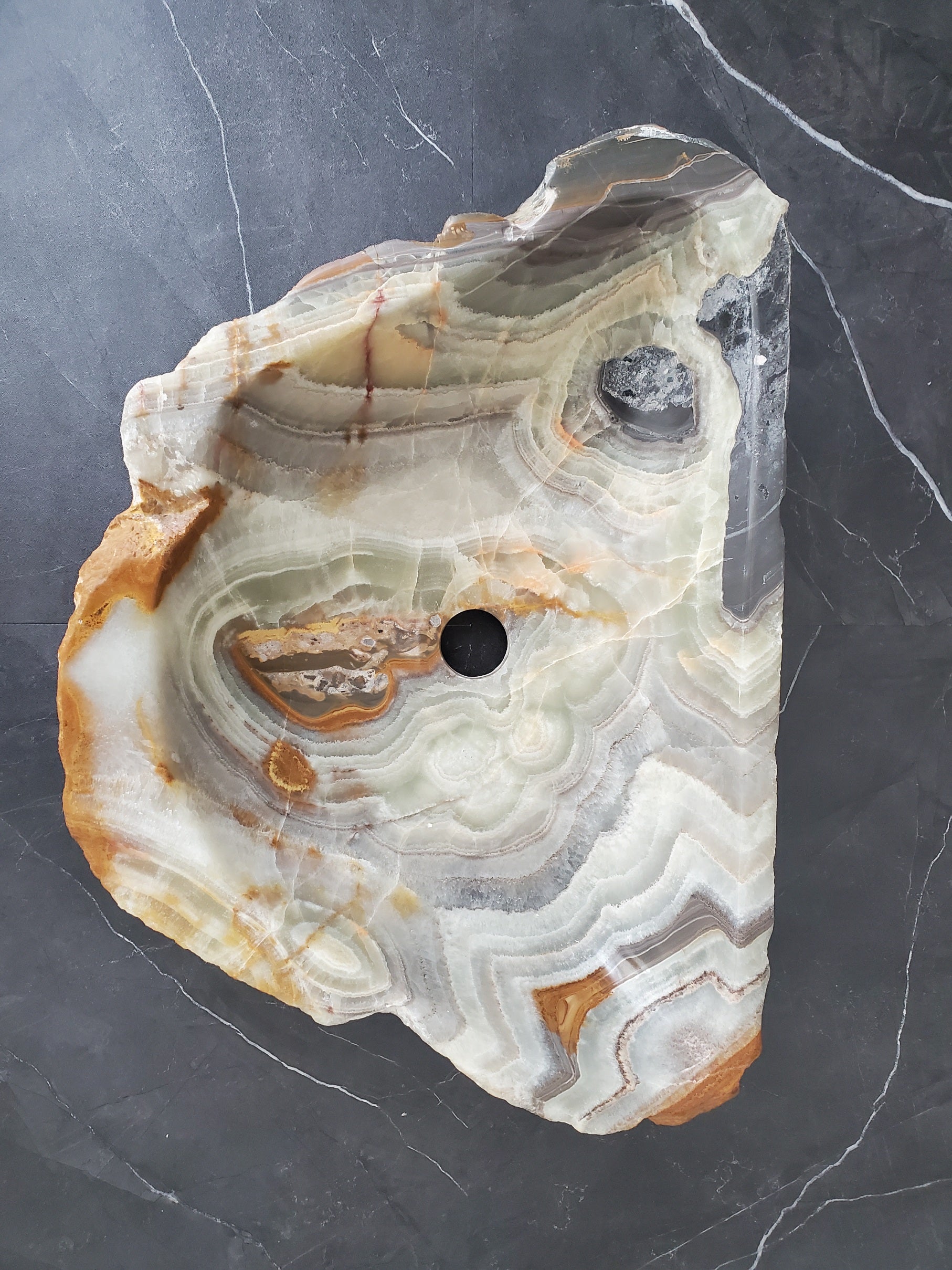 S25_14 Green Onyx Stone Vessel Bathroom Sink