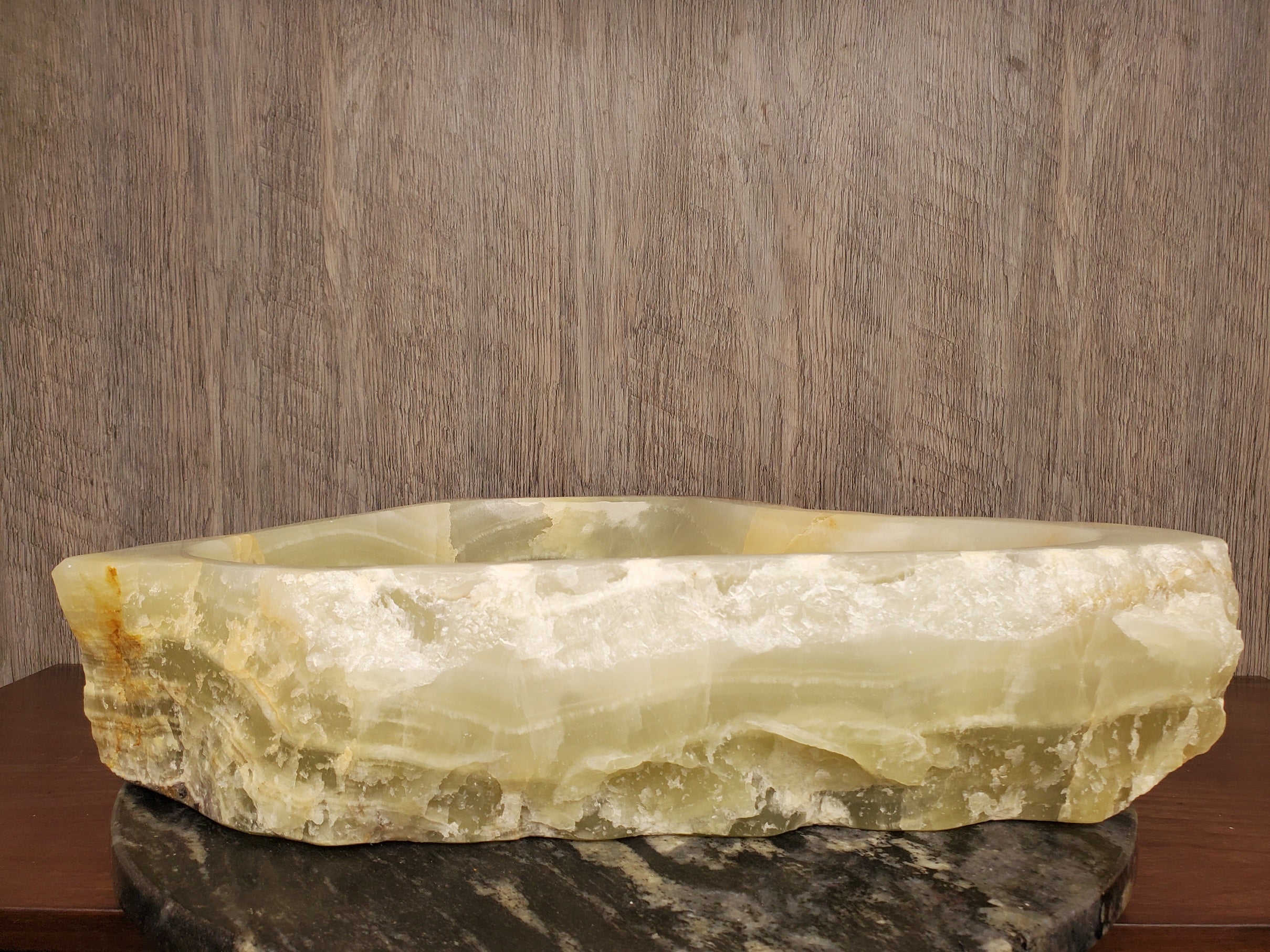 S23_20 Green and Brown Onyx Stone Vessel Bathroom Sink - 21 x 14 inch