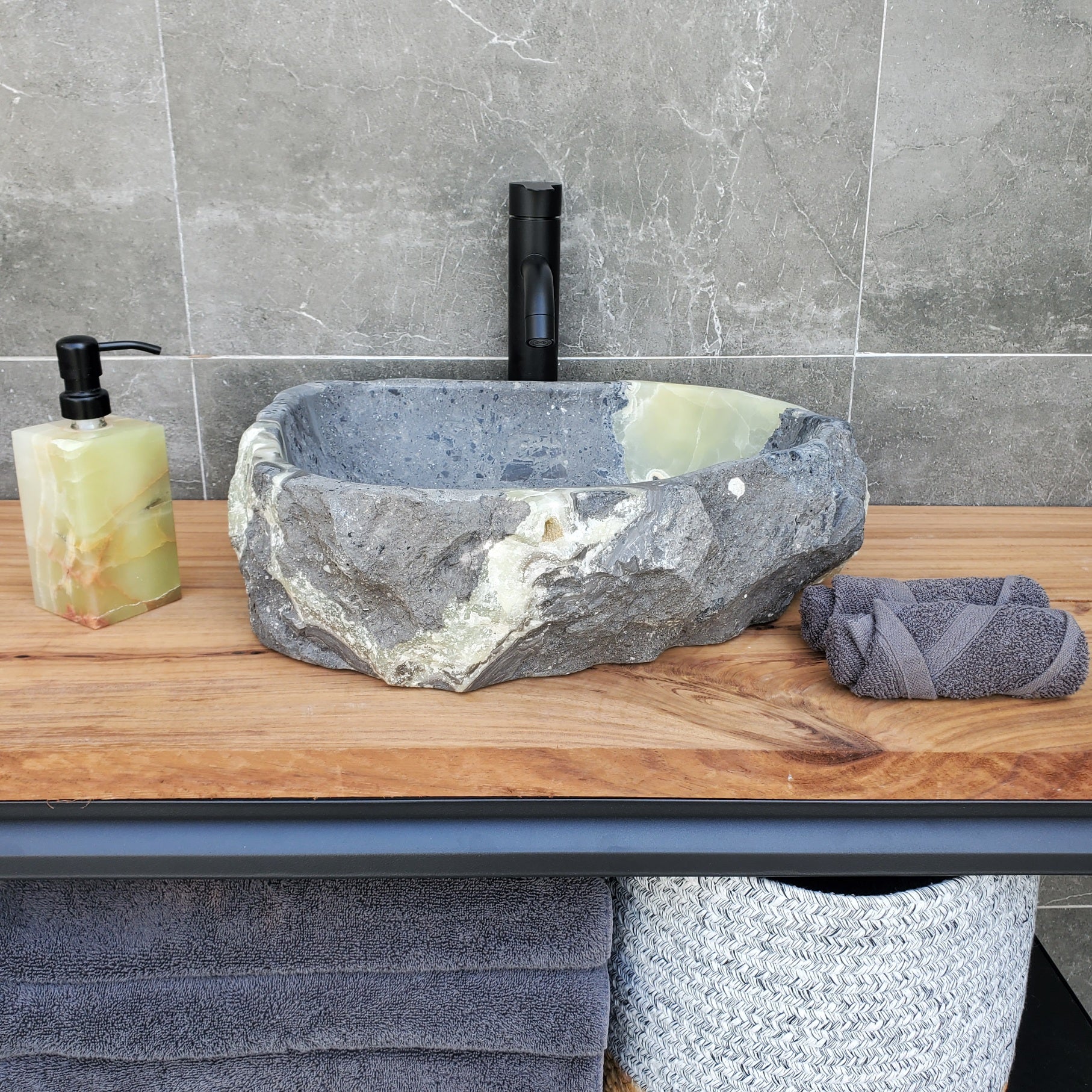 S30_23 Onyx Stone Vessel Bathroom Sink - 17.5 x 14 inch