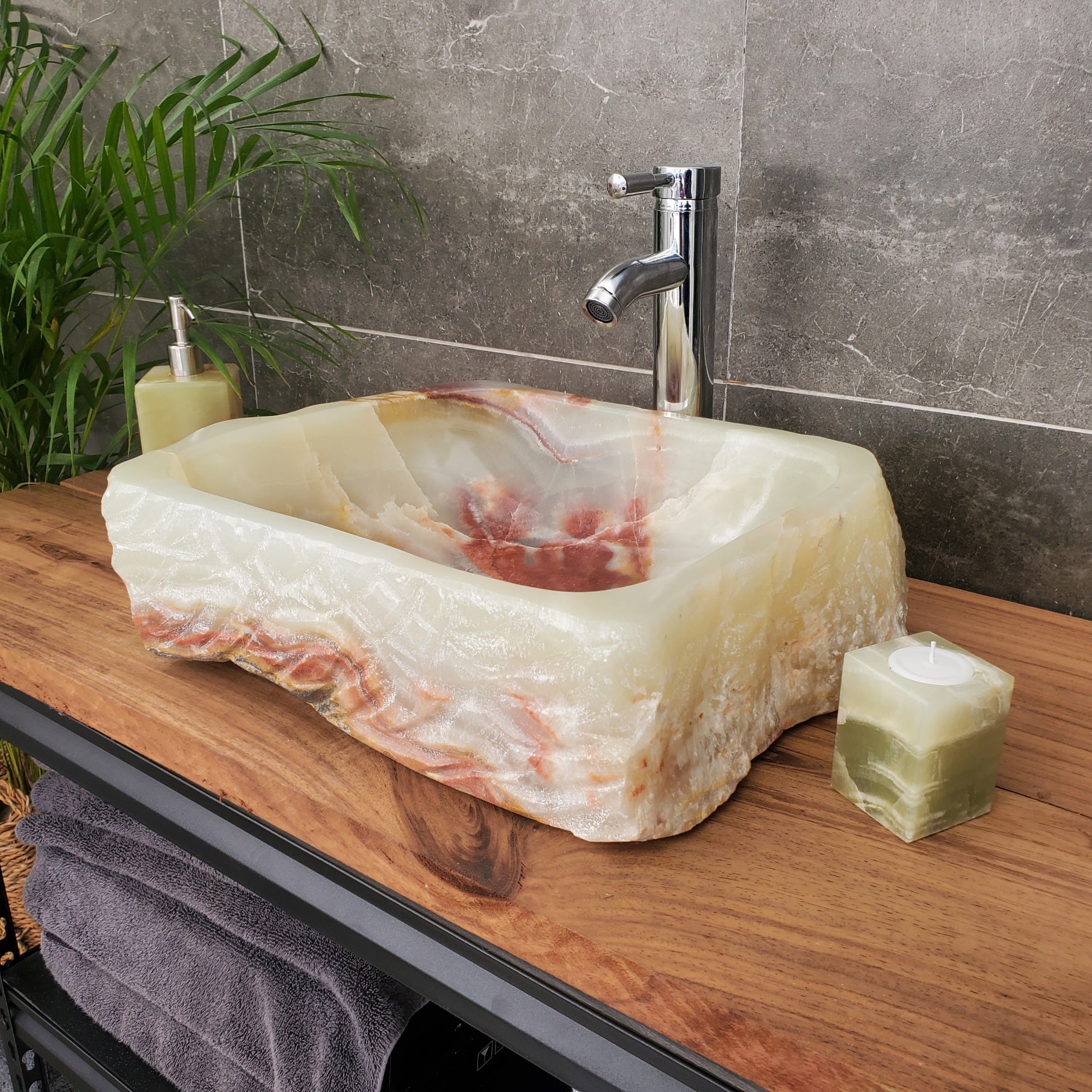 S31_20 Onyx Stone Vessel Bathroom Sink - 17.5 x 16 inch