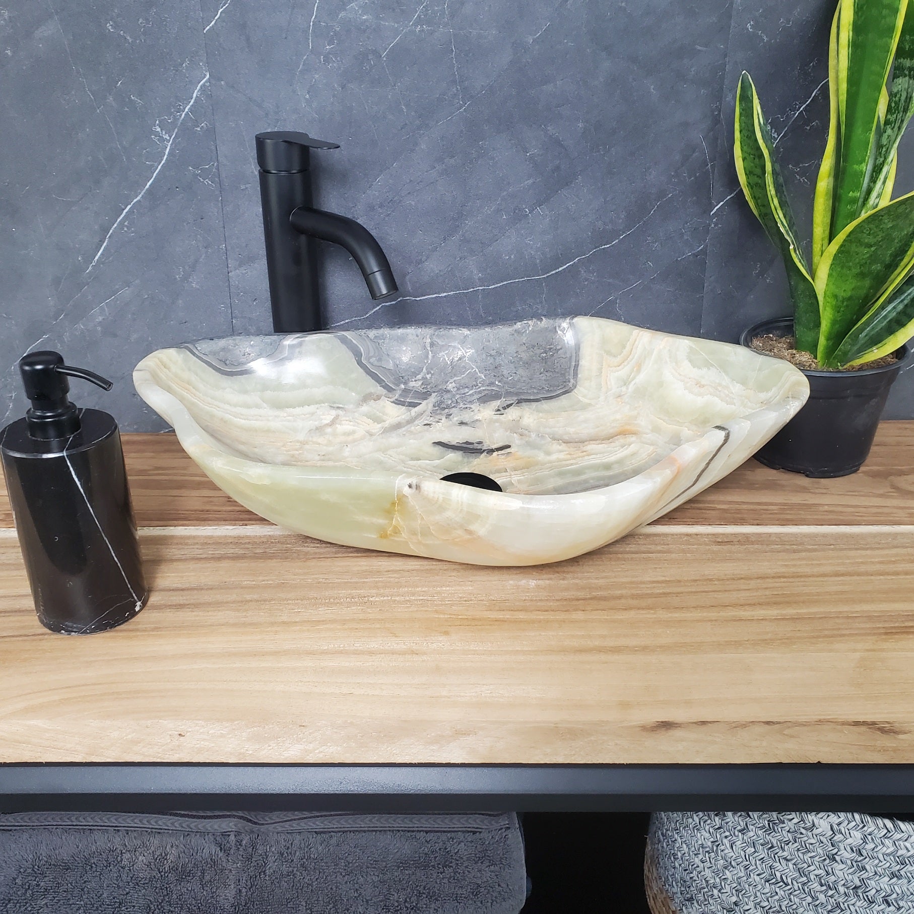 SET1038 Onyx Stone Vessel Bathroom Sink (Set of Two)