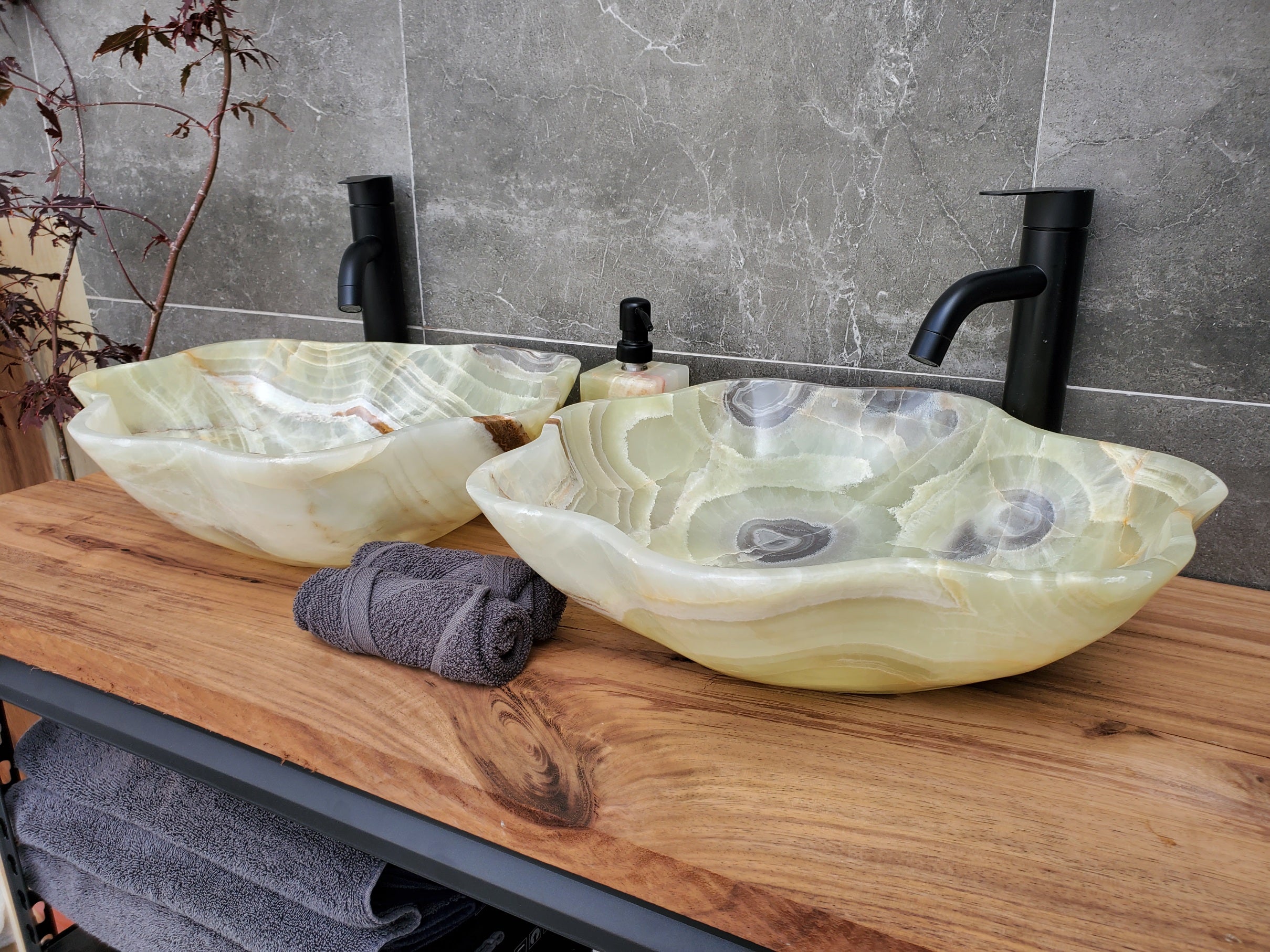 SET1058 Onyx Stone Vessel Bathroom Sink (Set of Two)