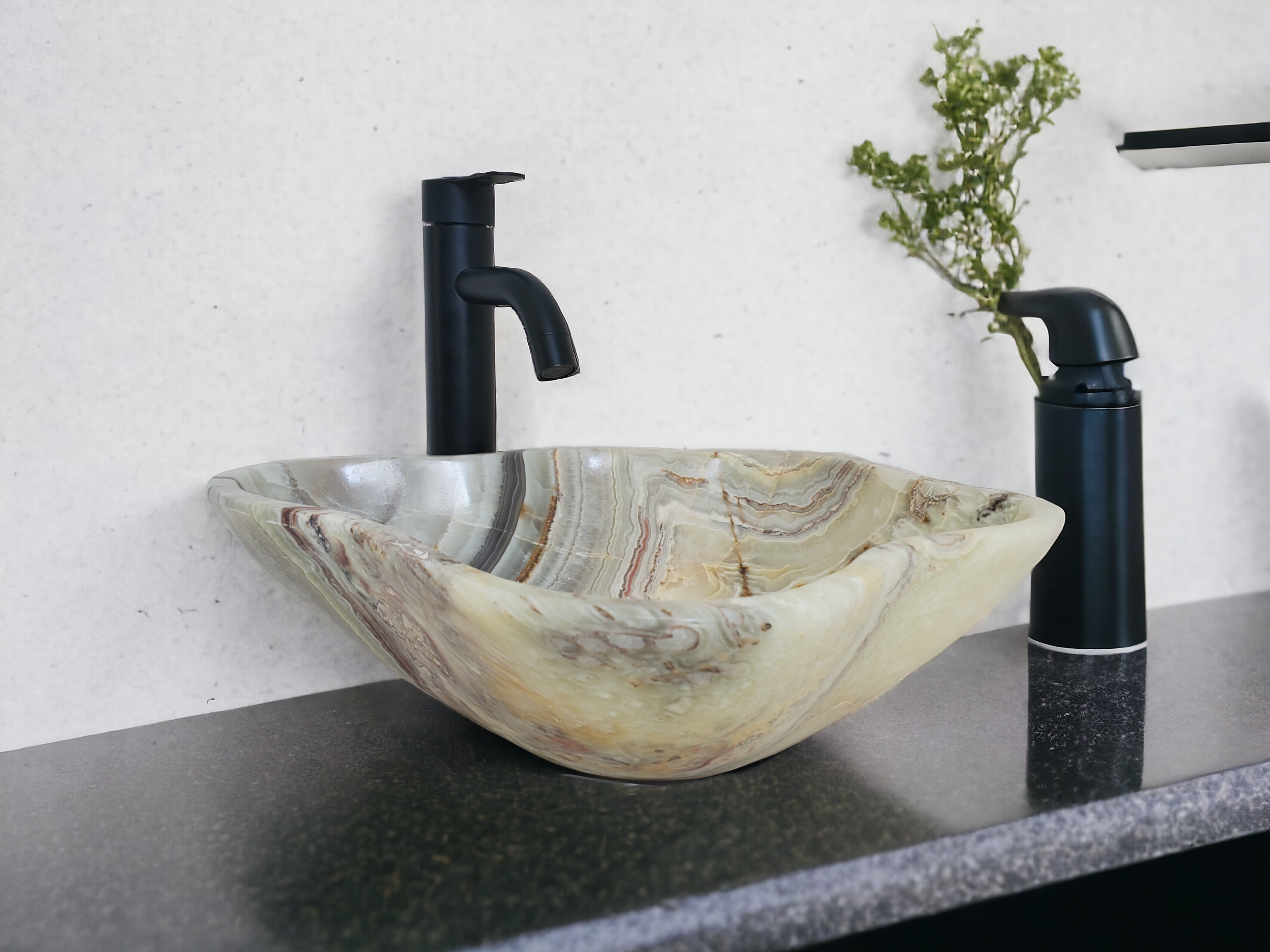 S21_05 Onyx Stone Vessel Bathroom Sink - 17.5 x 13.5 inch