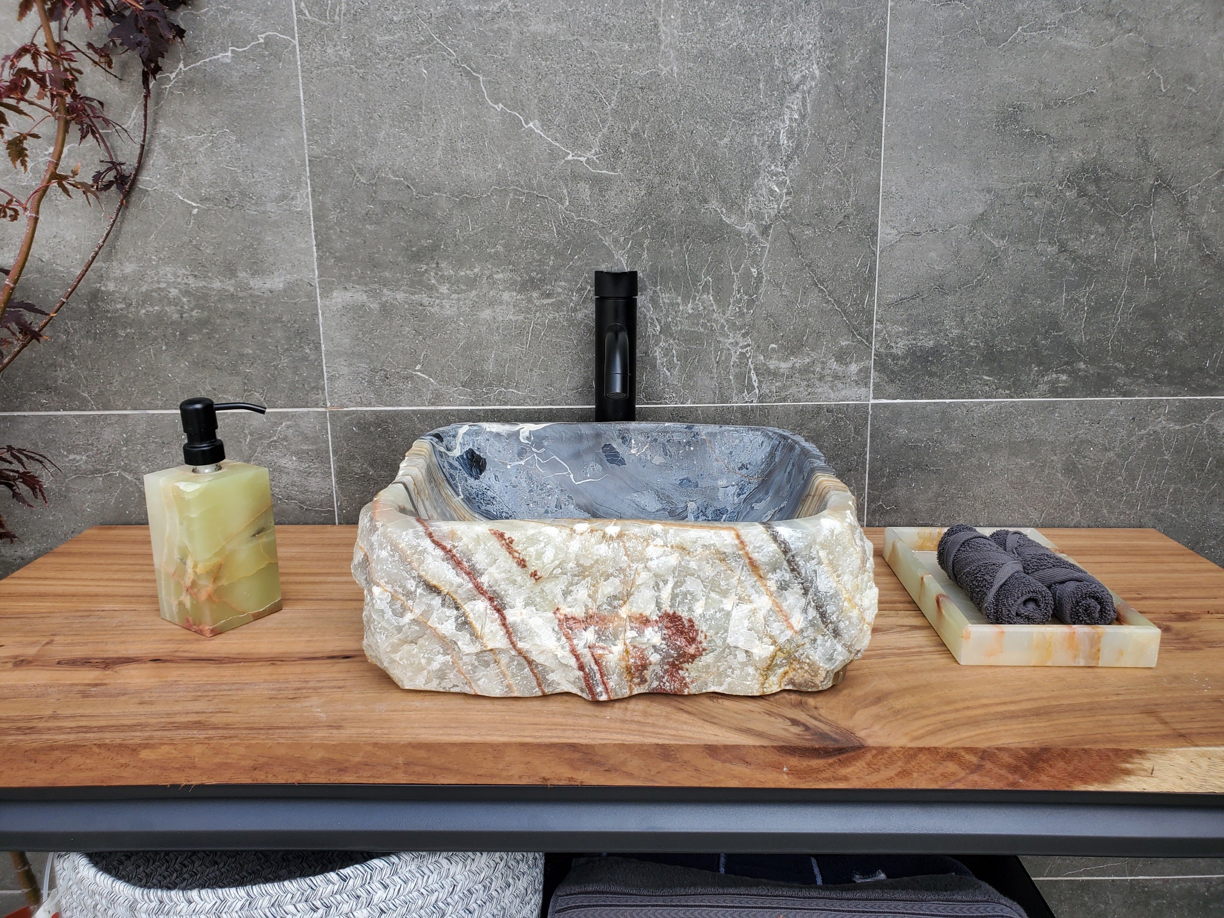 S30_24 Onyx Stone Vessel Bathroom Sink