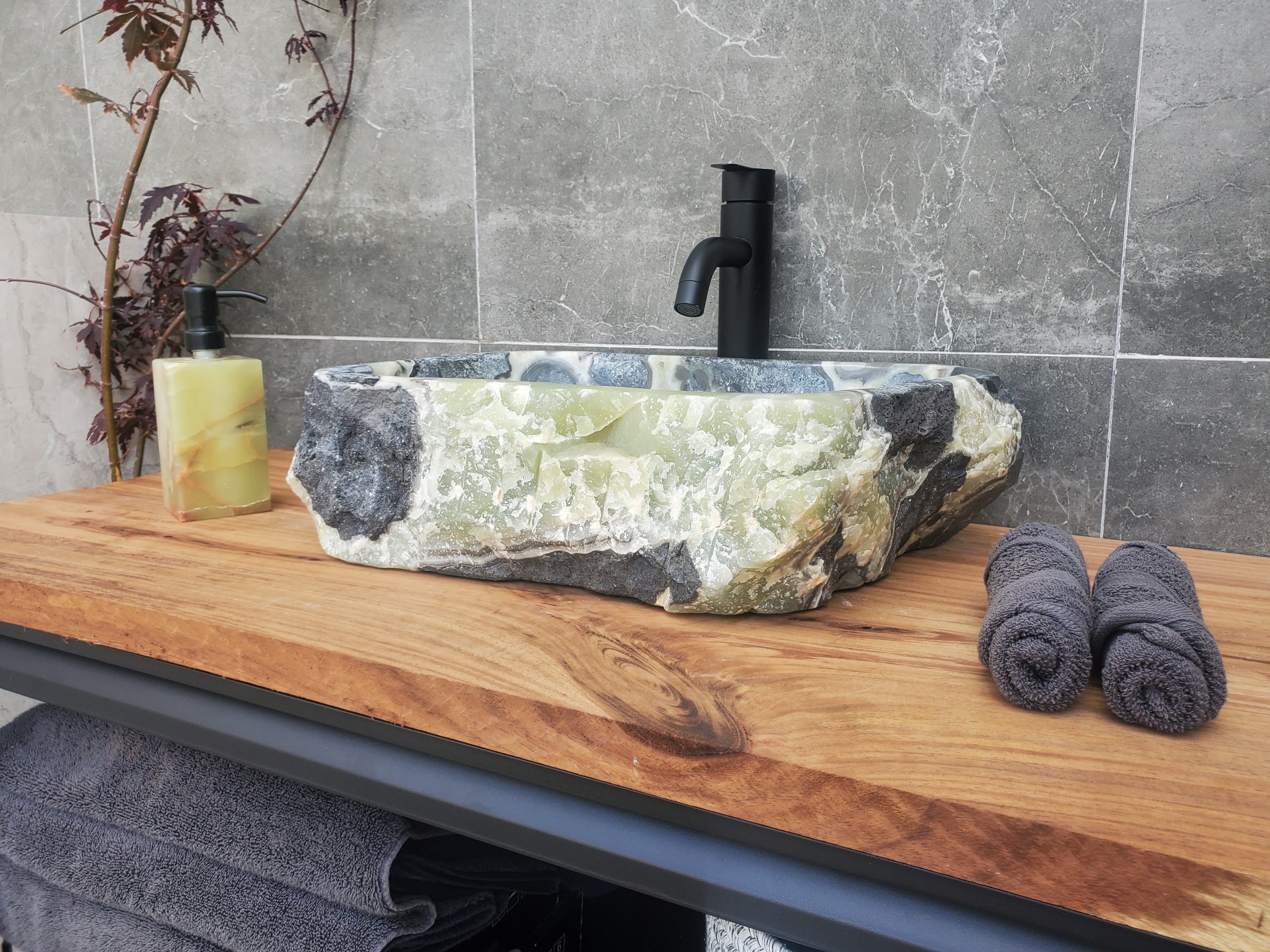 S30_21 Onyx Stone Vessel Bathroom Sink - 16.5 x 11 inch