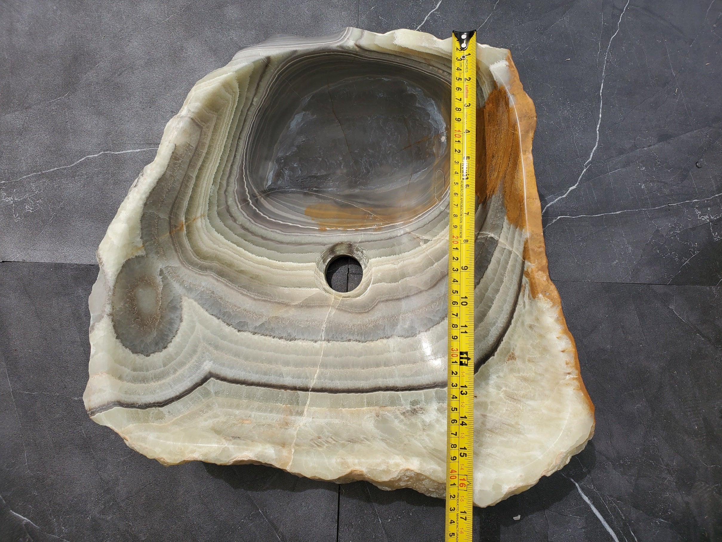 S30_34 Onyx Stone Vessel Bathroom Sink - 17.5 x 16.5 inch