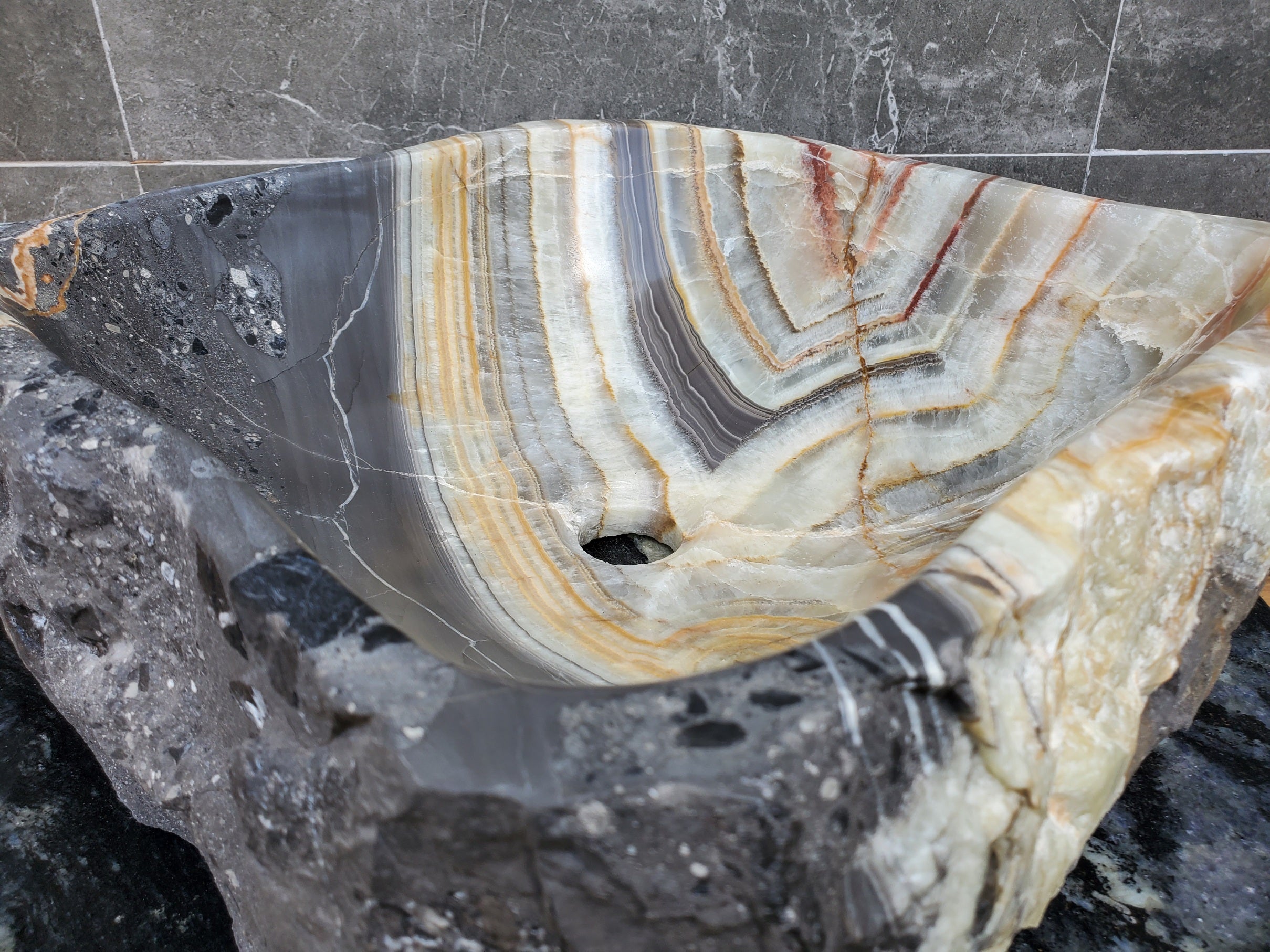 S30_25 Onyx Stone Vessel Bathroom Sink - 15 x 15 inch