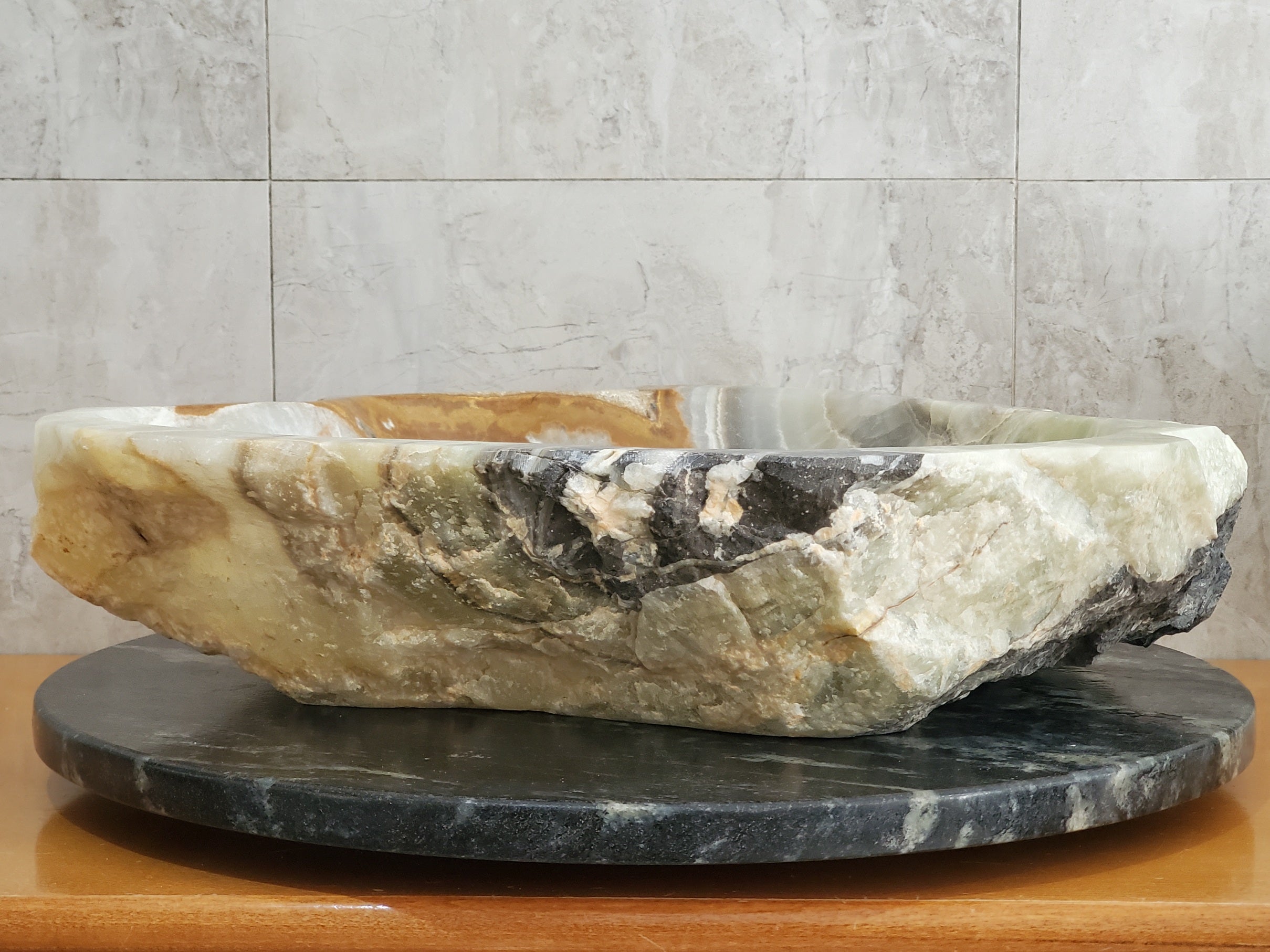 S23_24 Green and Grey Onyx Stone Vessel Bathroom Sink