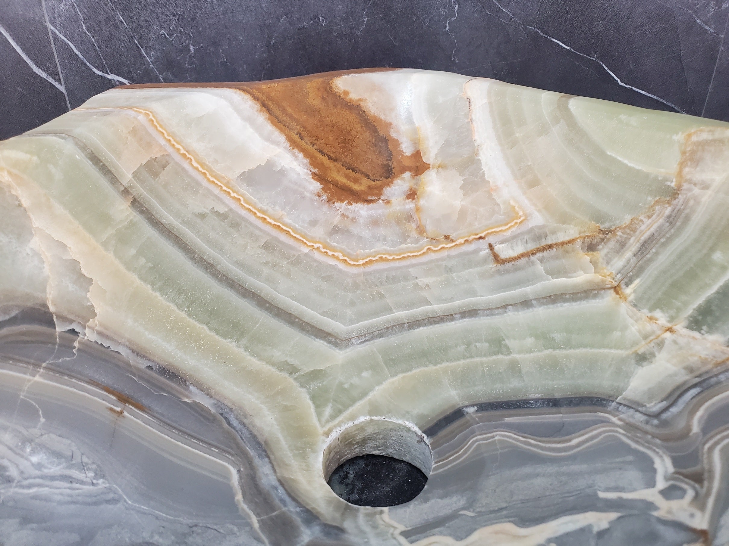 S25_11 Green Onyx Stone Vessel Bathroom Sink - 17.5 x 15 inch