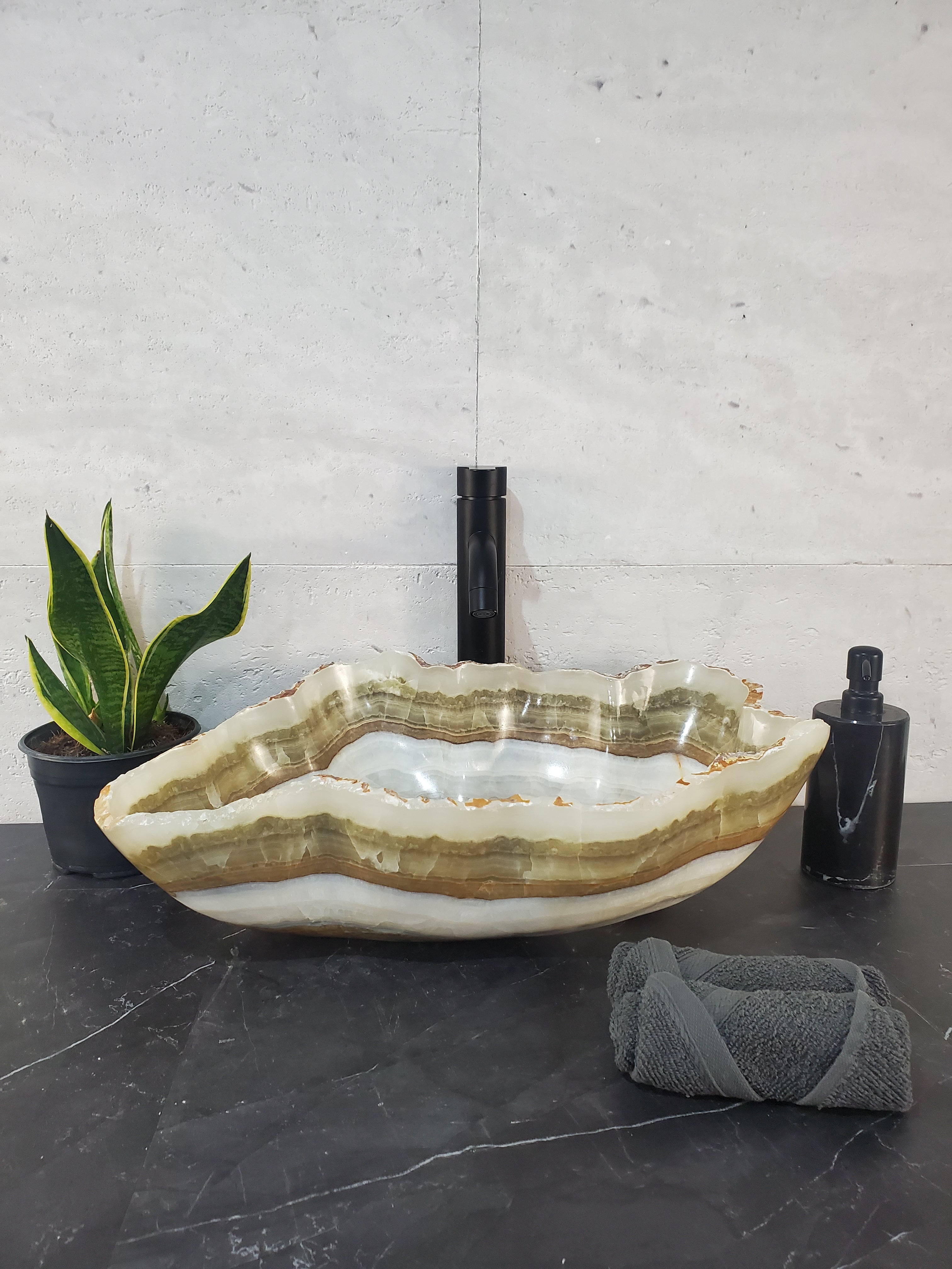 S27_21 Onyx Stone Bathroom Vessel Sink - 20 x 12 inch