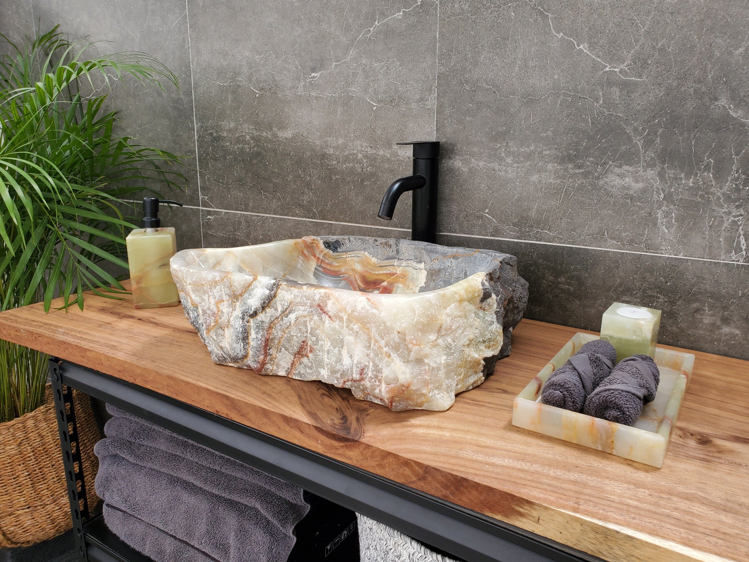 S30_35 Onyx Stone Vessel Bathroom Sink