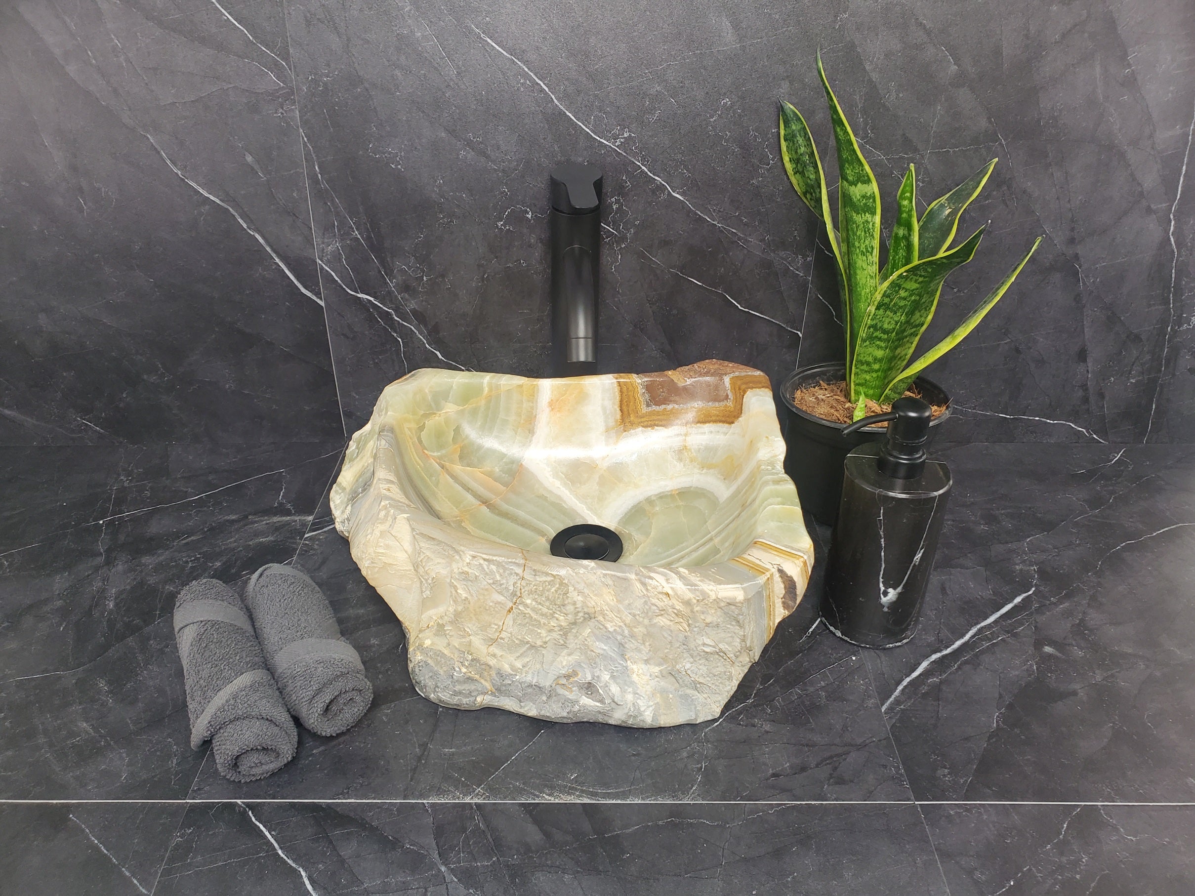 S25_13 Green Onyx Stone Vessel Bathroom Sink