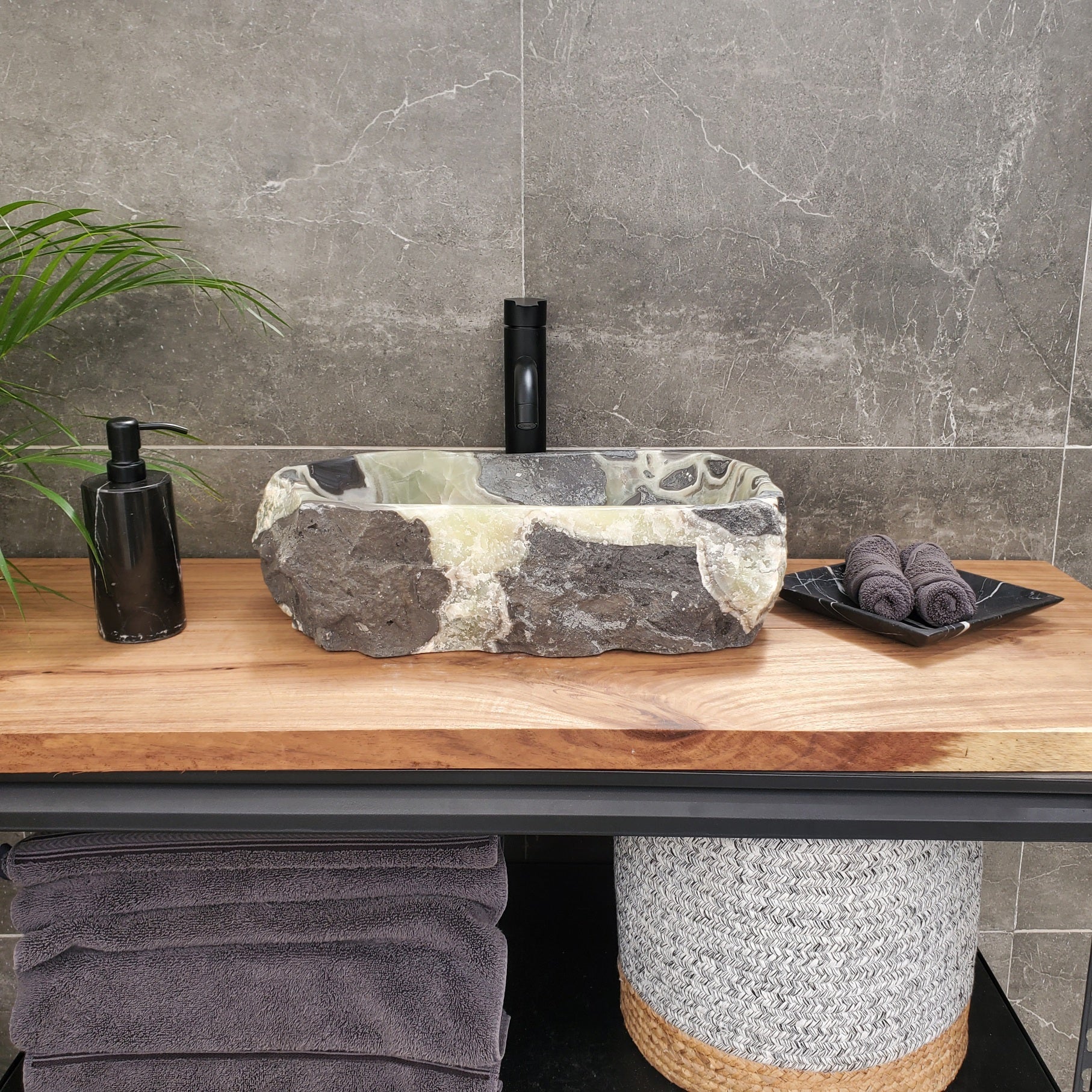 S31_24 Onyx Stone Vessel Bathroom Sink