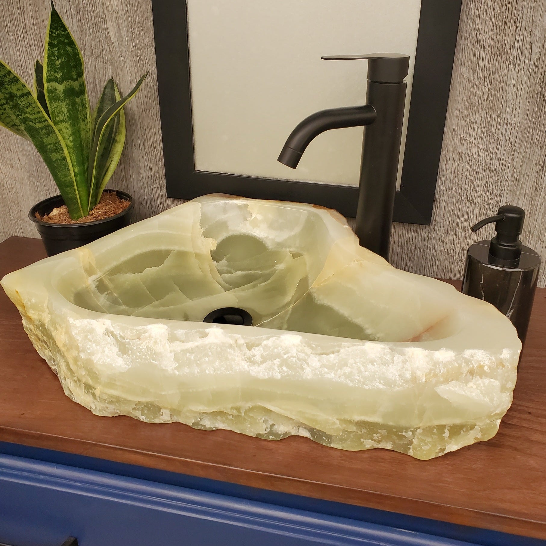S23_20 Green and Brown Onyx Stone Vessel Bathroom Sink - 21 x 14 inch