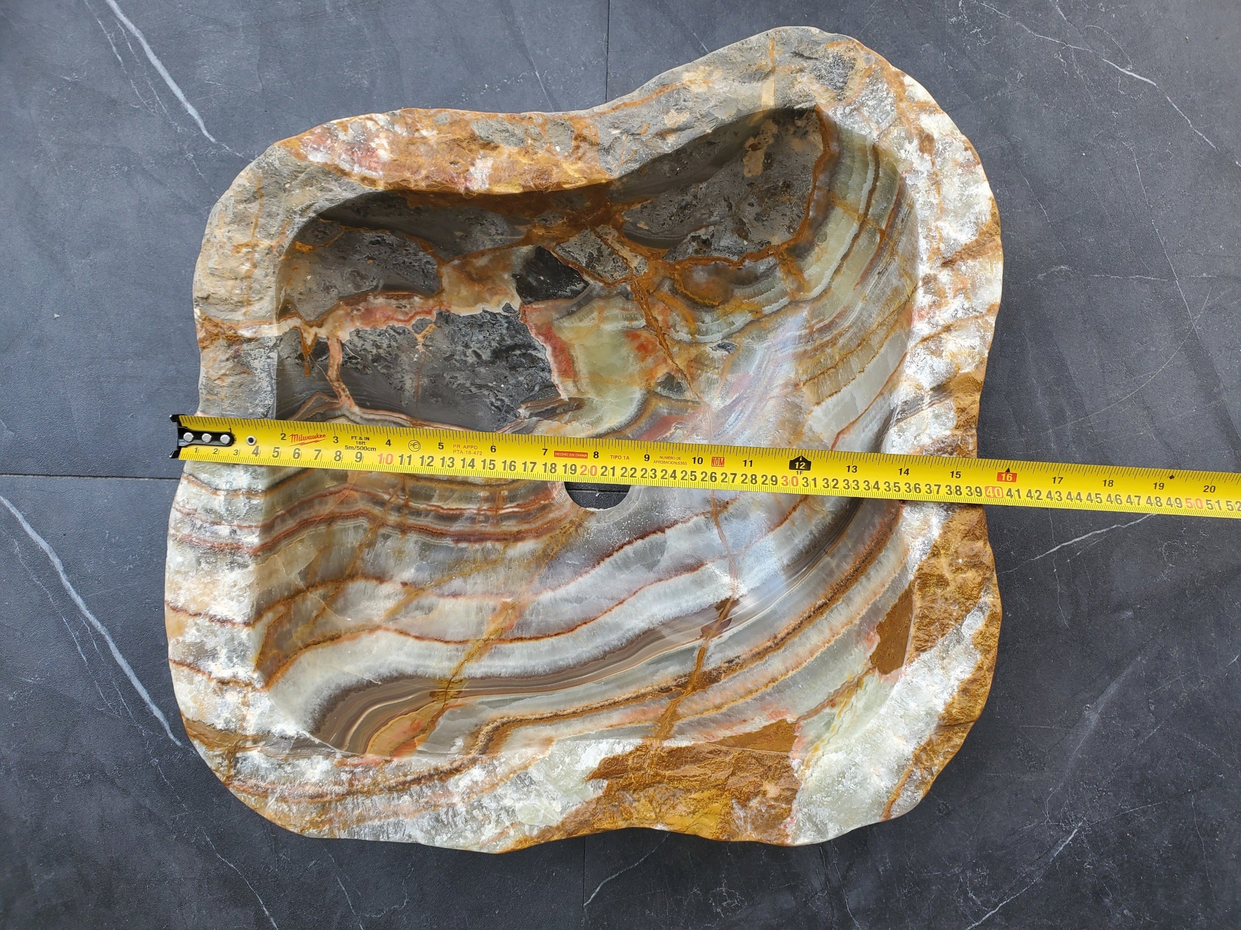 S29_15 Onyx Stone Vessel Bathroom Sink - 16 x 15.5 inch