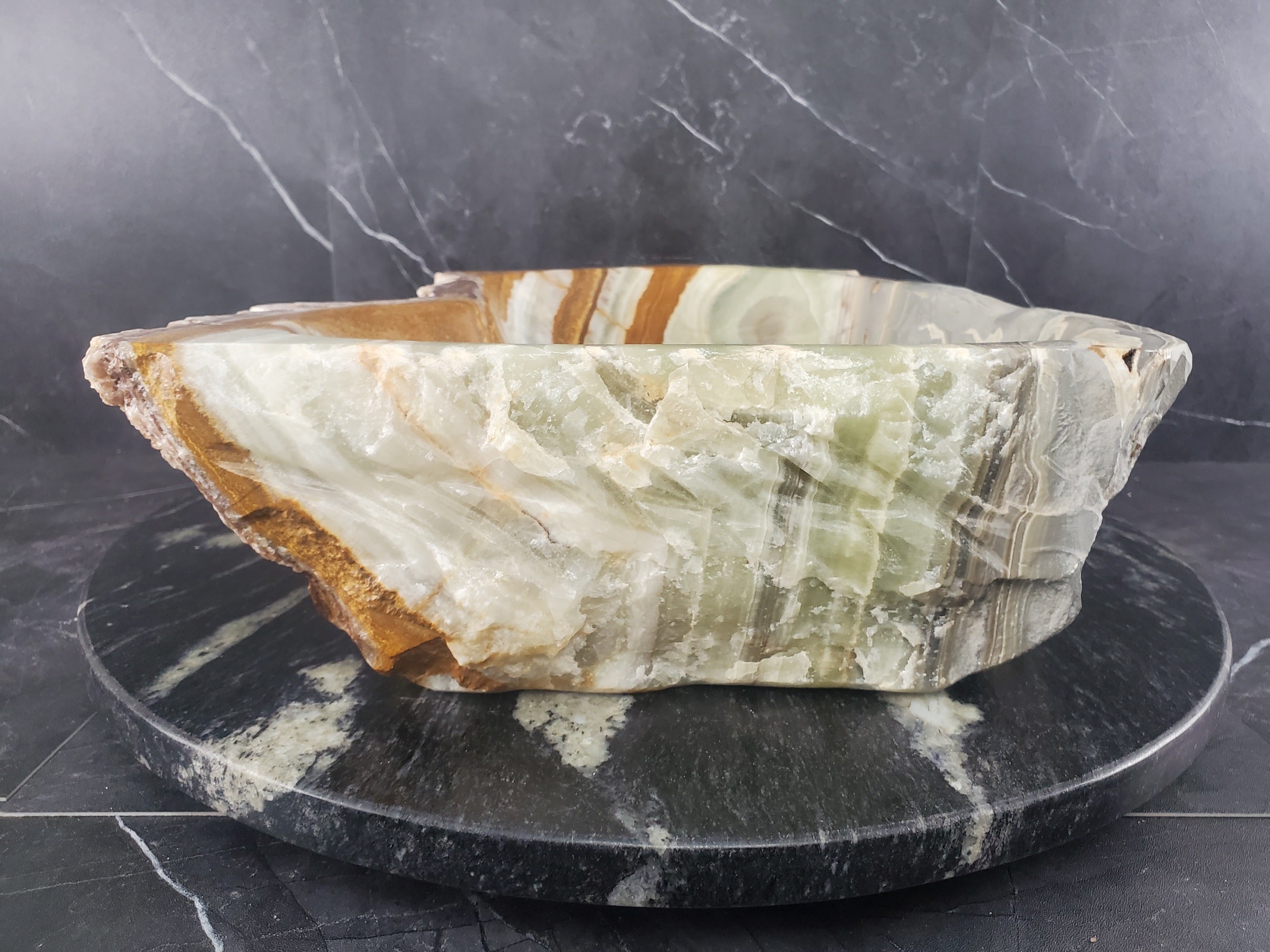 S25_09 Green Onyx Stone Vessel Bathroom Sink - 15.5 x 14 inch