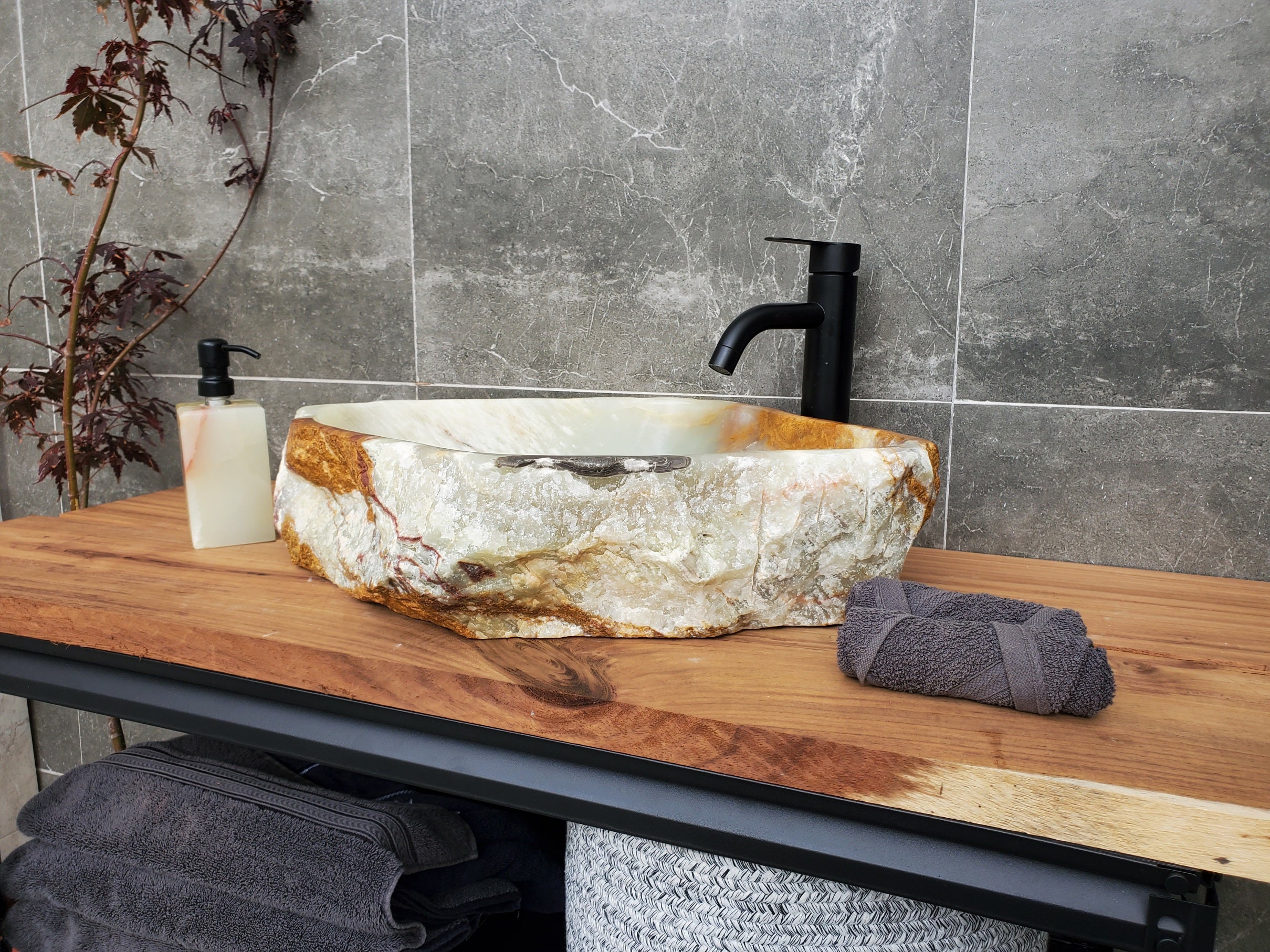 S30_28 Onyx Stone Vessel Bathroom Sink